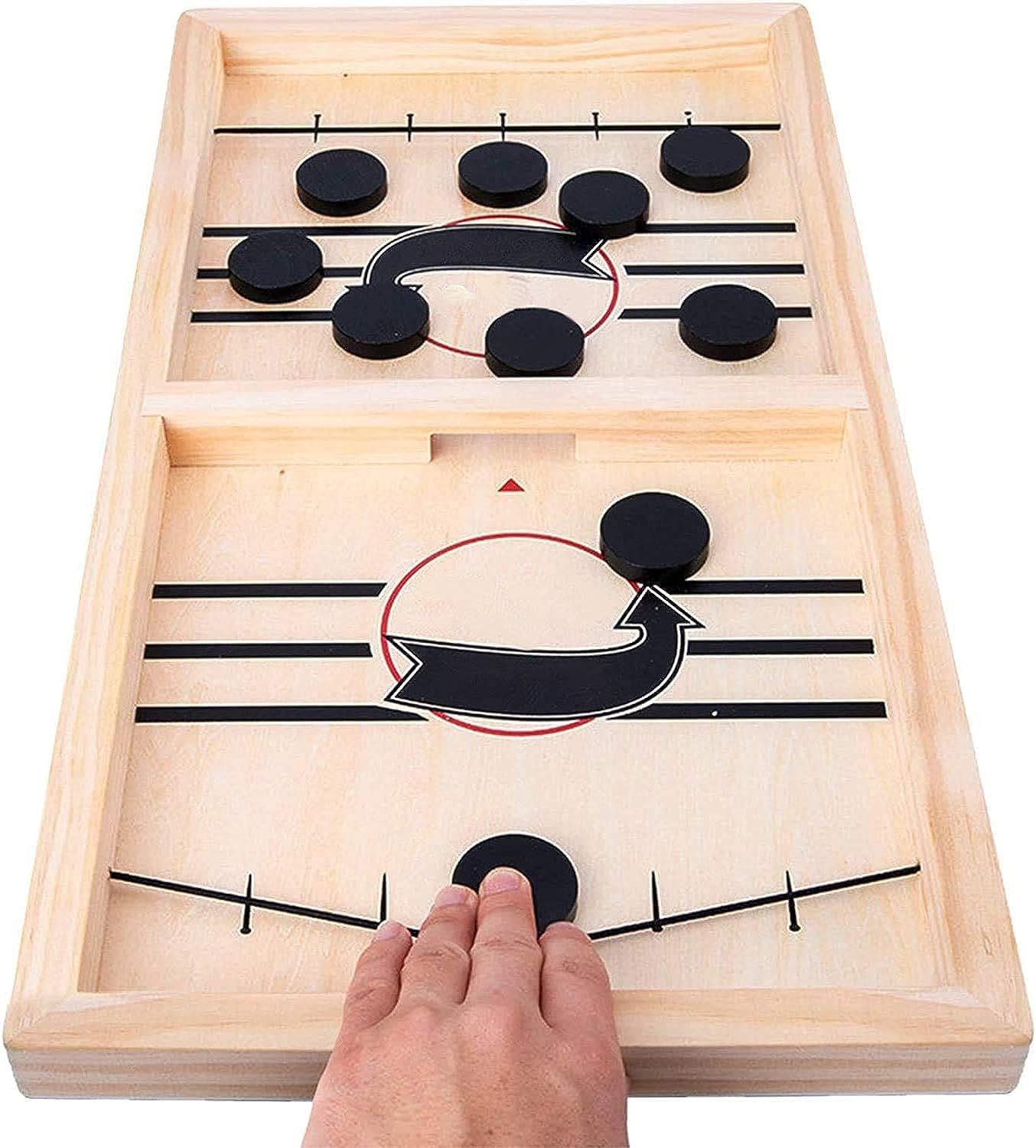 moopok Fast Sling Puck Game - Fast Action Super Foosball Table Desktop Battle Slingshot Wooden Air Hockey Board Game -Guaranteed Fun for Family Game