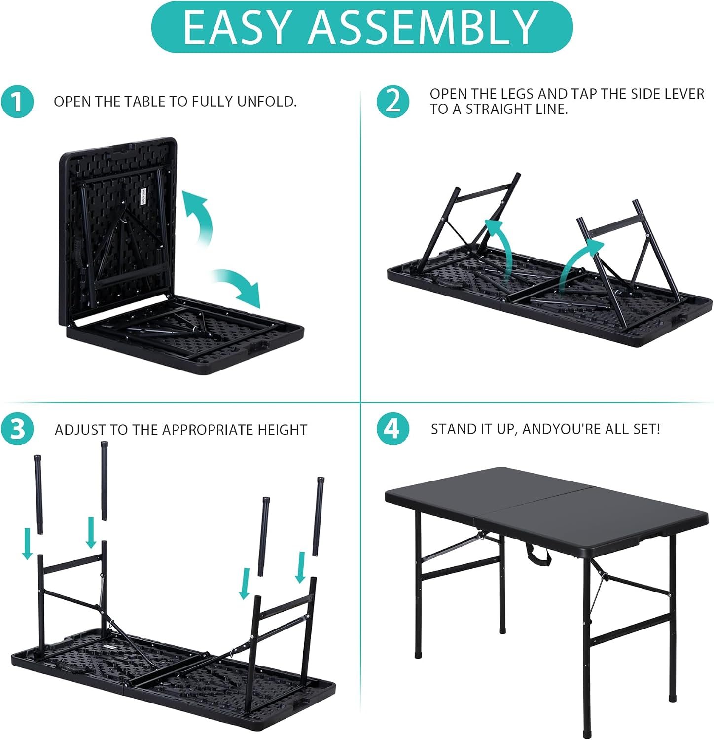 SUPER DEAL 6FT Folding Table for Indoor Outdoor, Portable Heavy Duty Fold-in-Half Plastic Dining Picnic Party Camping Table with Carrying Handle