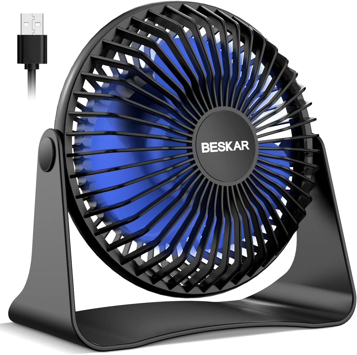 BESKAR USB Small Desk Fan, Portable Table Fans with 3 Speeds Strong Airflow