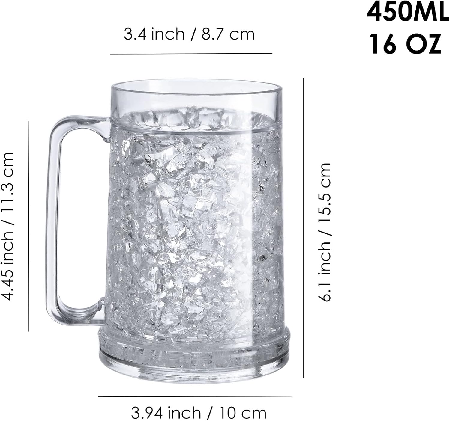 EASICOZI Double Wall Gel Frosty Freezer Ice Mugs Clear 16oz Set of 2 (Black and White)