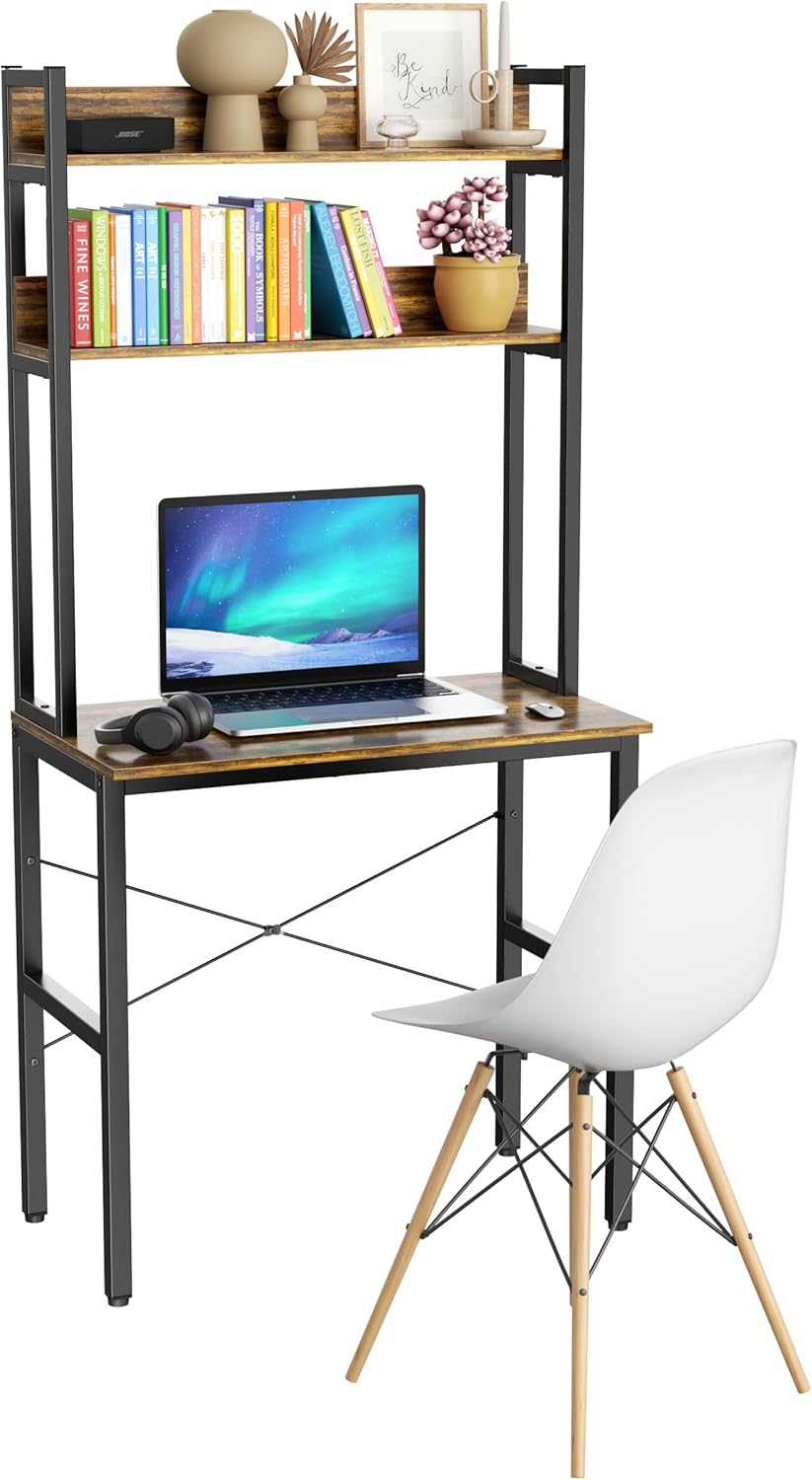 Aquzee Computer Desk with Shelves, 47" W x 23.6" D Gaming Desk with Hutch and Bookshelf