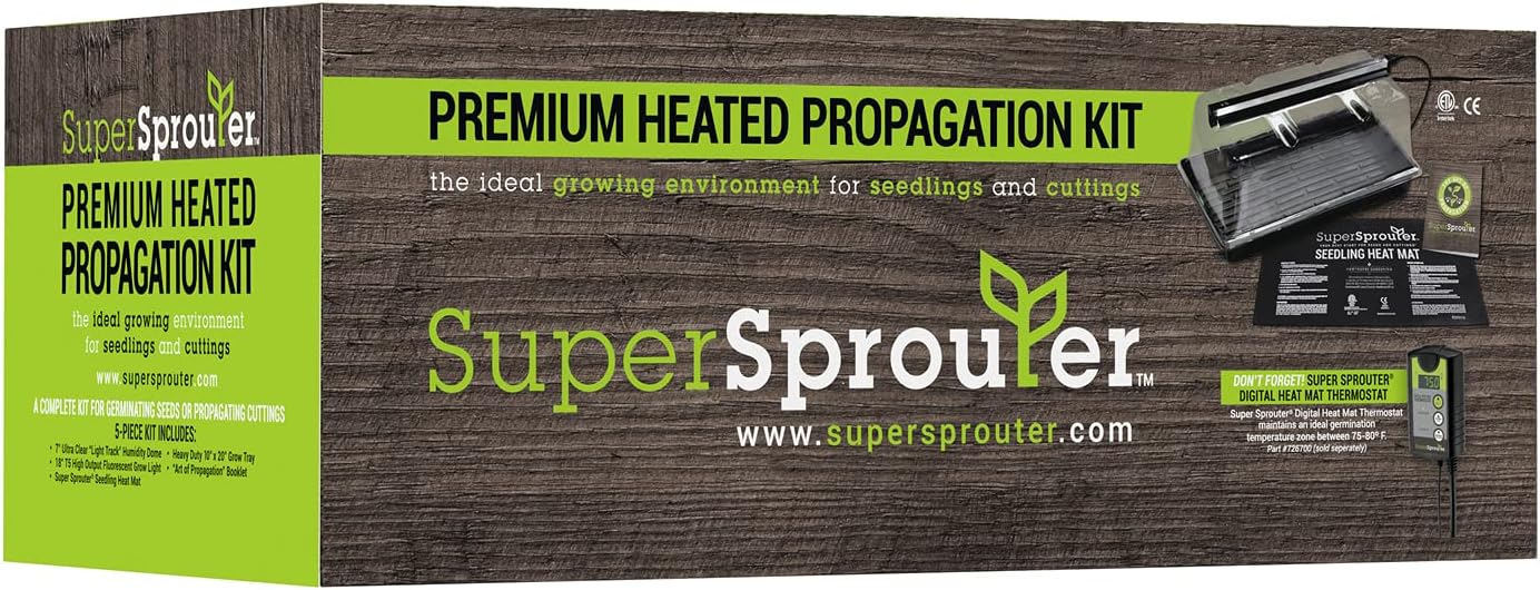 Super Sprouter Premium Heated Propagation Kit for Starting Seeds or Cuttings, Includes Heat Mat, Tray, Grow Light, and More