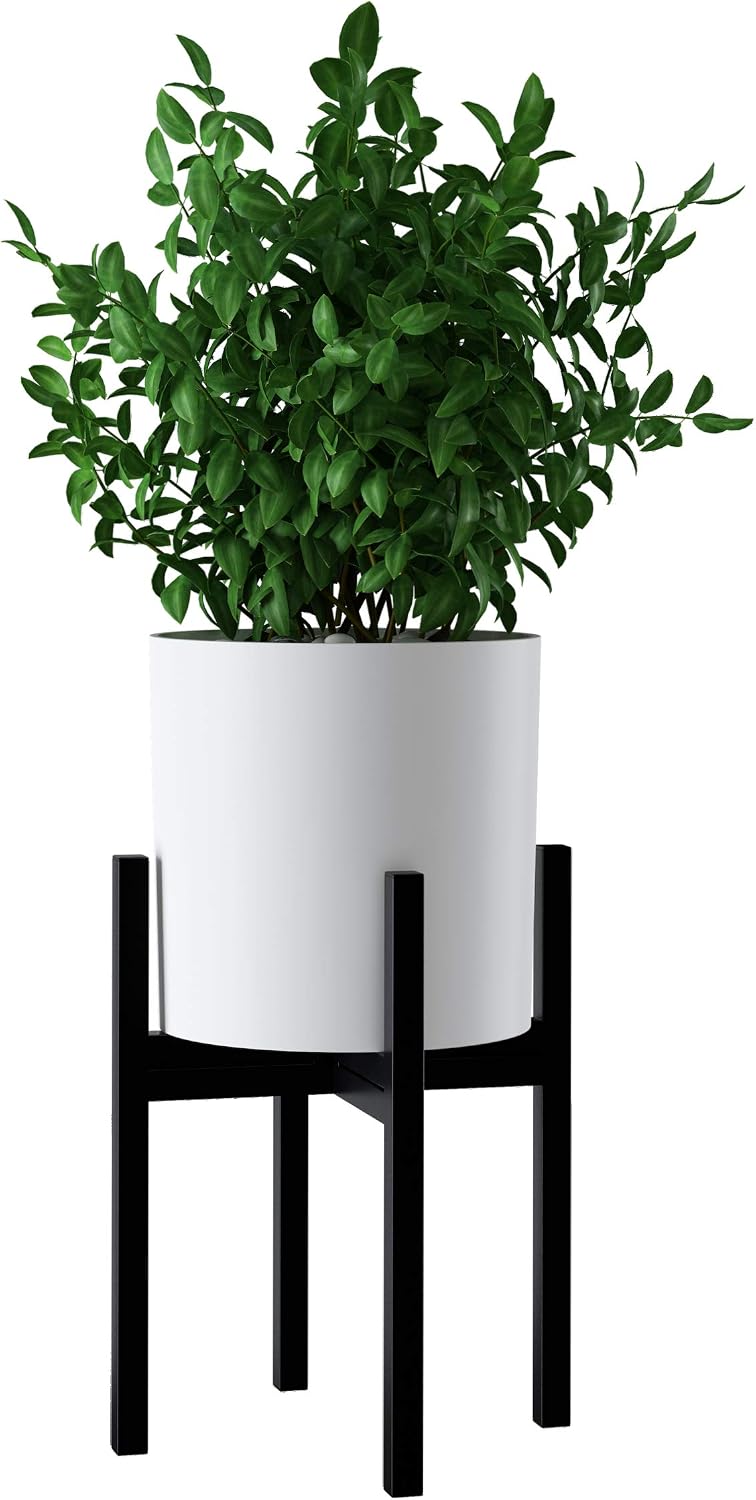 FaithLand 14 Inch Fiberstone Planter - Lightweight Modern Cylinder Plant Pot with Drainage Hole & Plug, Indoor Outdoor Use, Matte White