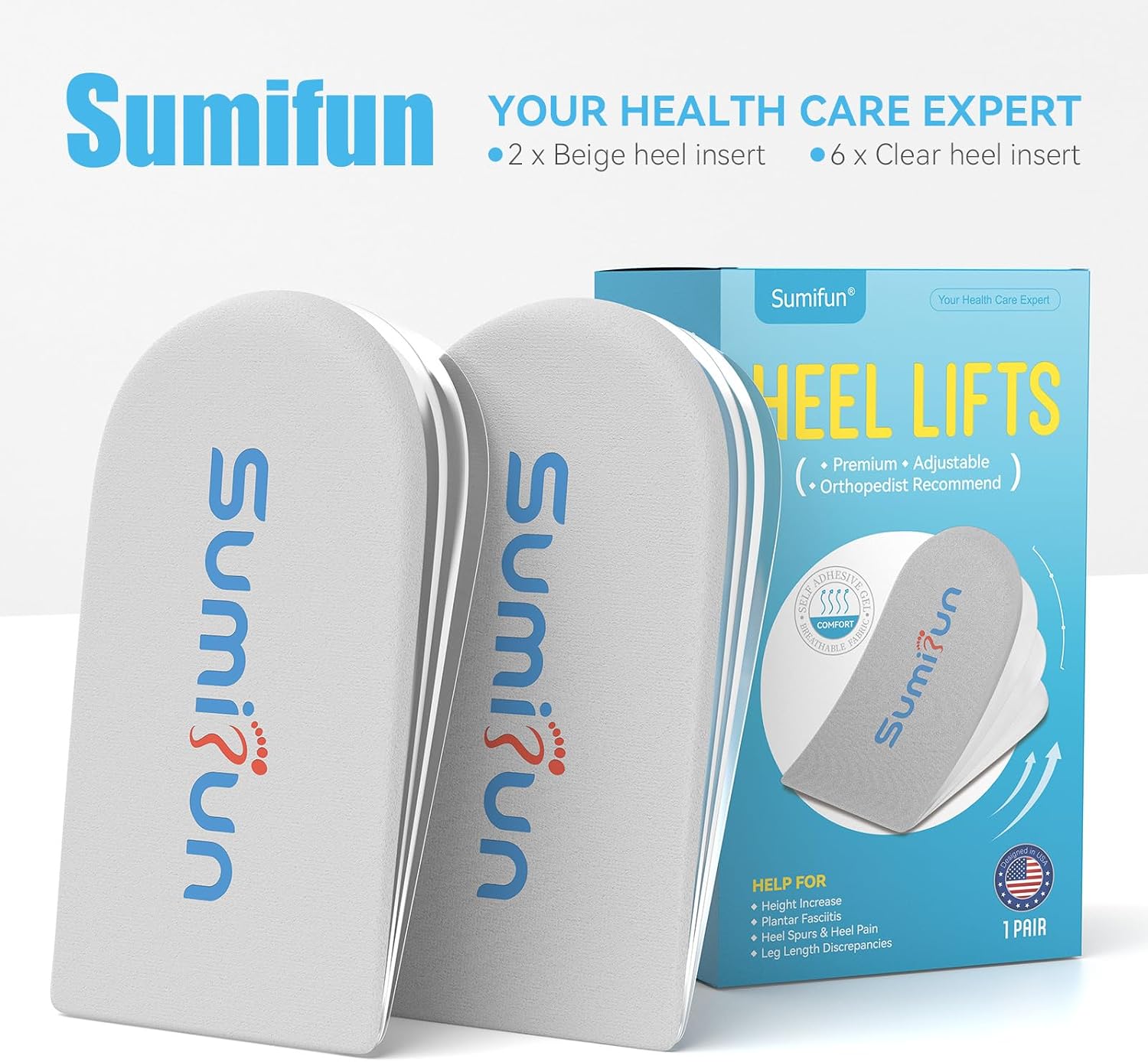 Sumifun Heel Lift, 4-Layer 1 Inch Gel Shoe Lifts for Women Uneven Legs, Adjustable Orthopedic Heel Lifts for Heel Pain and Leg Length Discrepancy