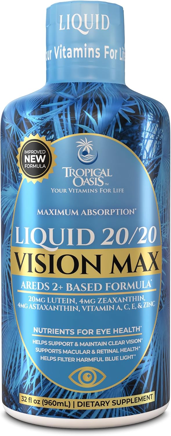 Liquid 20-20 Vision Support | AREDS 2 Based Eye Vitamin Formula w/20mg Lutein, 4mg Zeaxanthin, Vitamin A, C, E