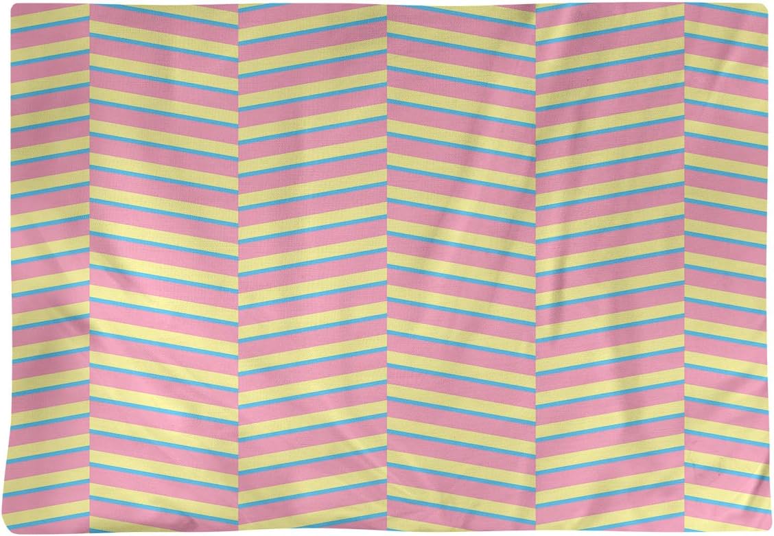 Dana Strider Three Color Fractured Stripes Table Placemat, 18 x 14, Pink Blue & Yellow