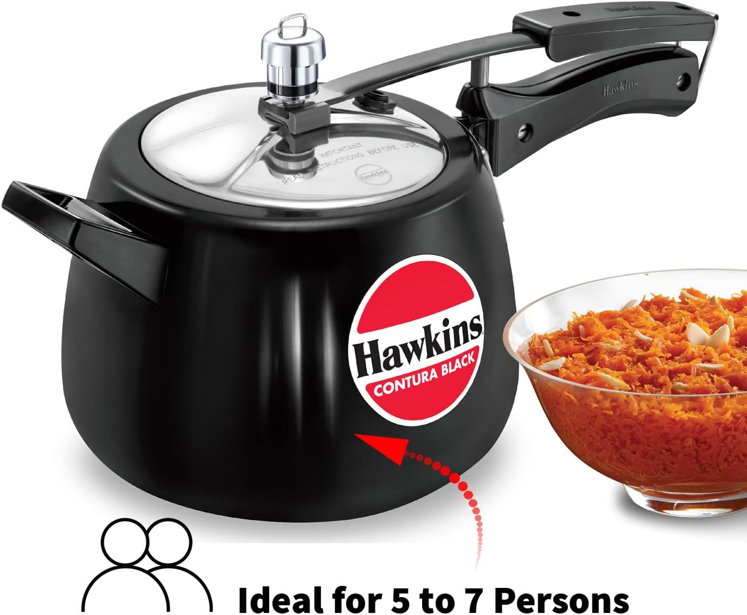 Hawkins 3.5 Litre Contura Black Pressure Cooker, Hard Anodised Inner Lid Cooker, Handi Cooker, Black (CB35)