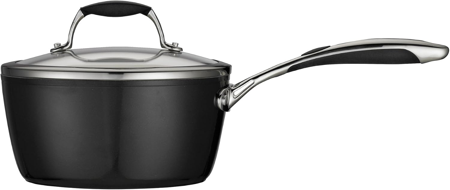 Tramontina Ceramica Deluxe 1.5-Quart Sauce Pan with Glass Lid | Ceramic Non Stick Small Saucepan, Oven-Safe, Metallic Black