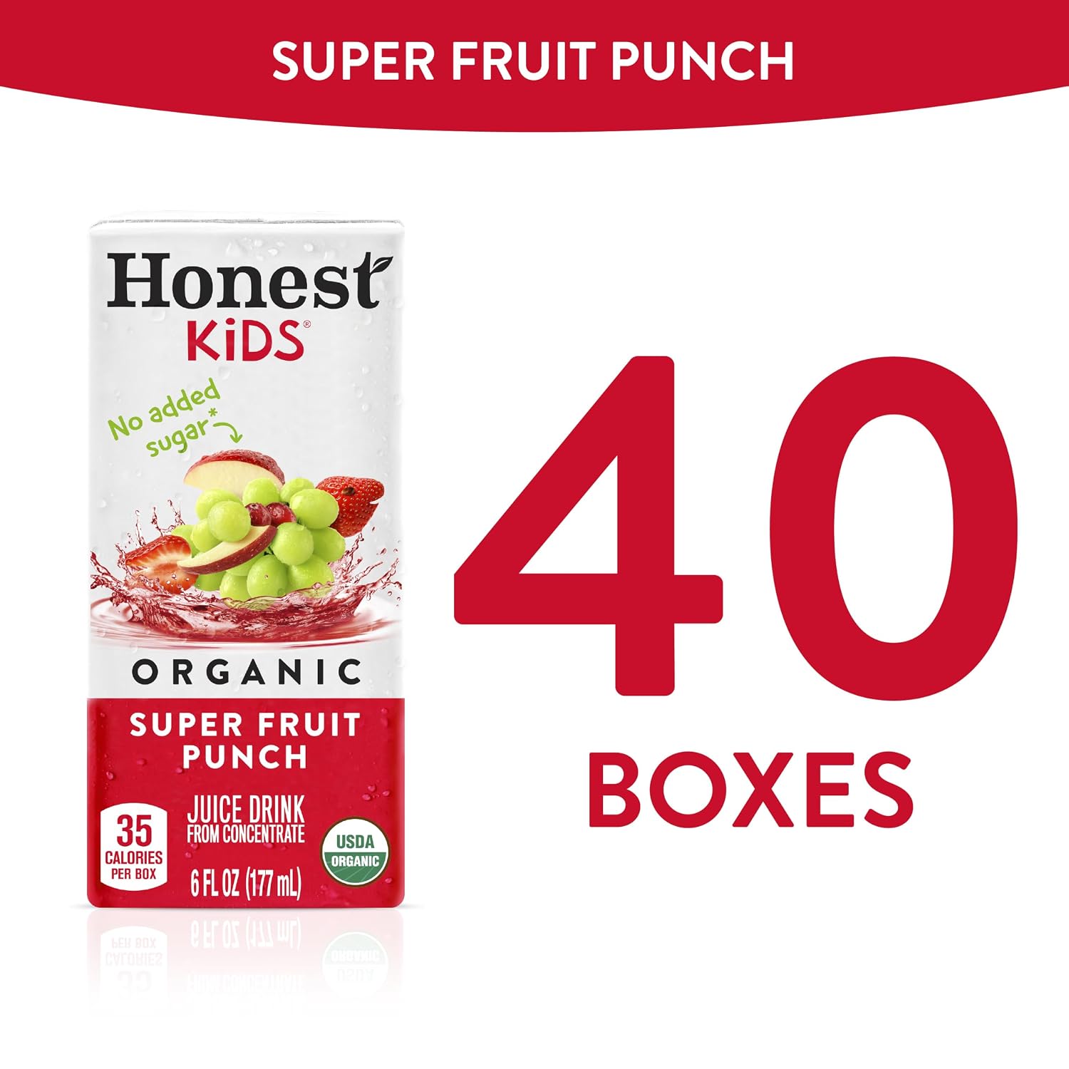 Honest Kids Appley Ever After, Organic Juice Drink, 6 Fl oz Juice Boxes, Pack Of 40, Apple