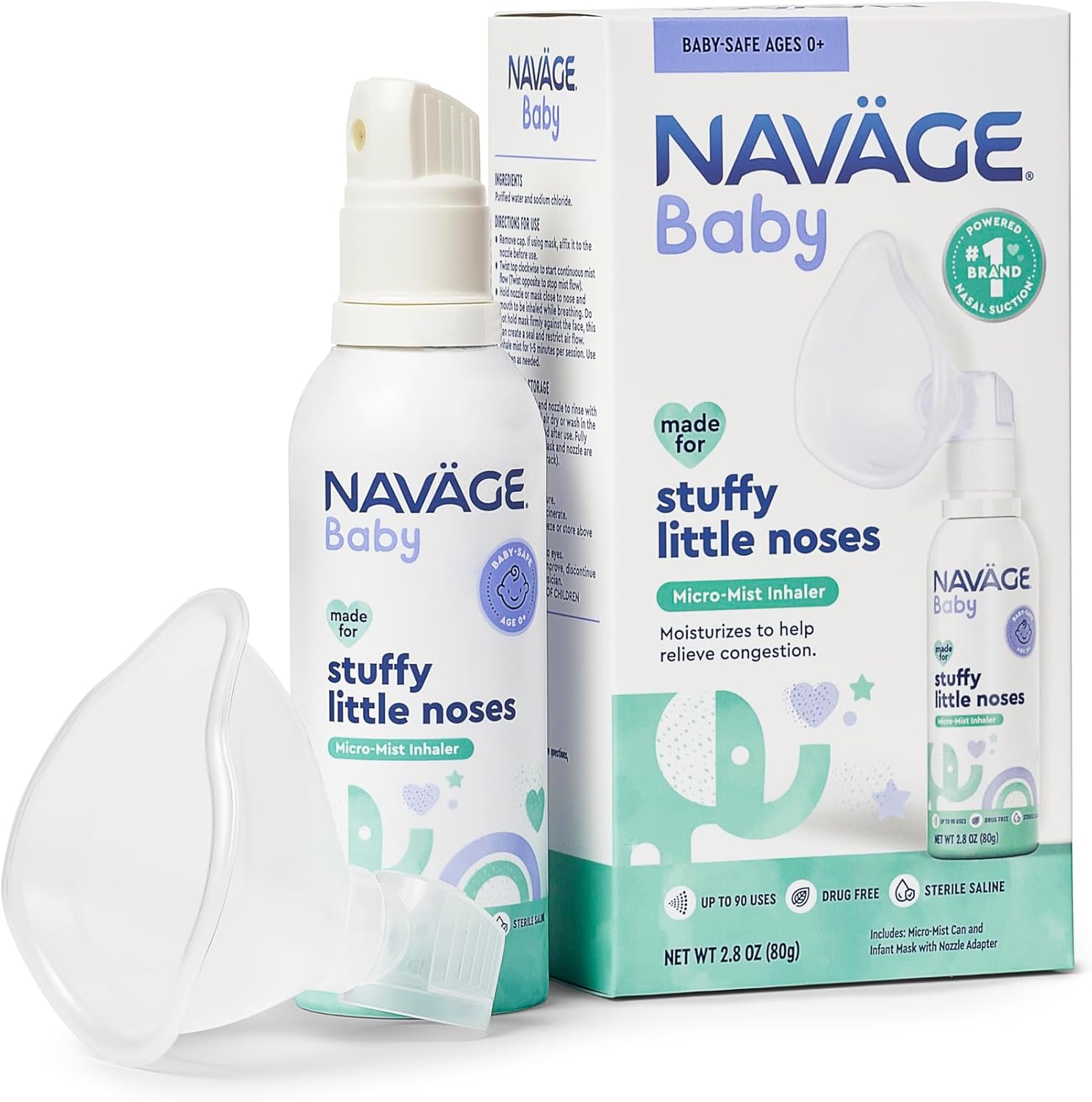 Navage® Baby Nasal Congestion Micro-Mist Inhaler, 2.8 Oz, with Mask | Gentle Congestion Relief: Pediatrician-Endorsed