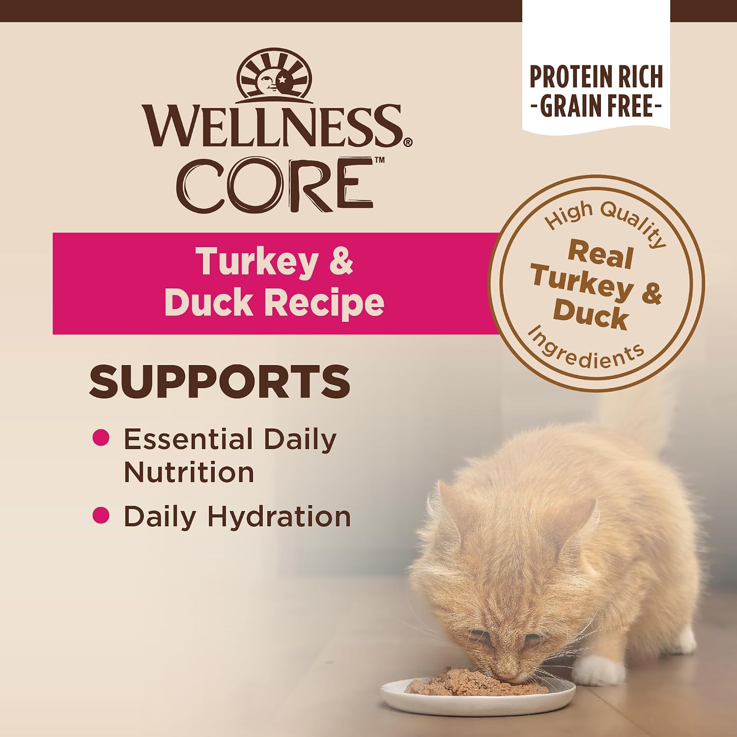 Wellness CORE Pate Adult Canned Wet Cat Food, Natural, Protein Rich, Grain Free, Turkey and Duck Recipe, 3 oz, Pack of 12 Cans