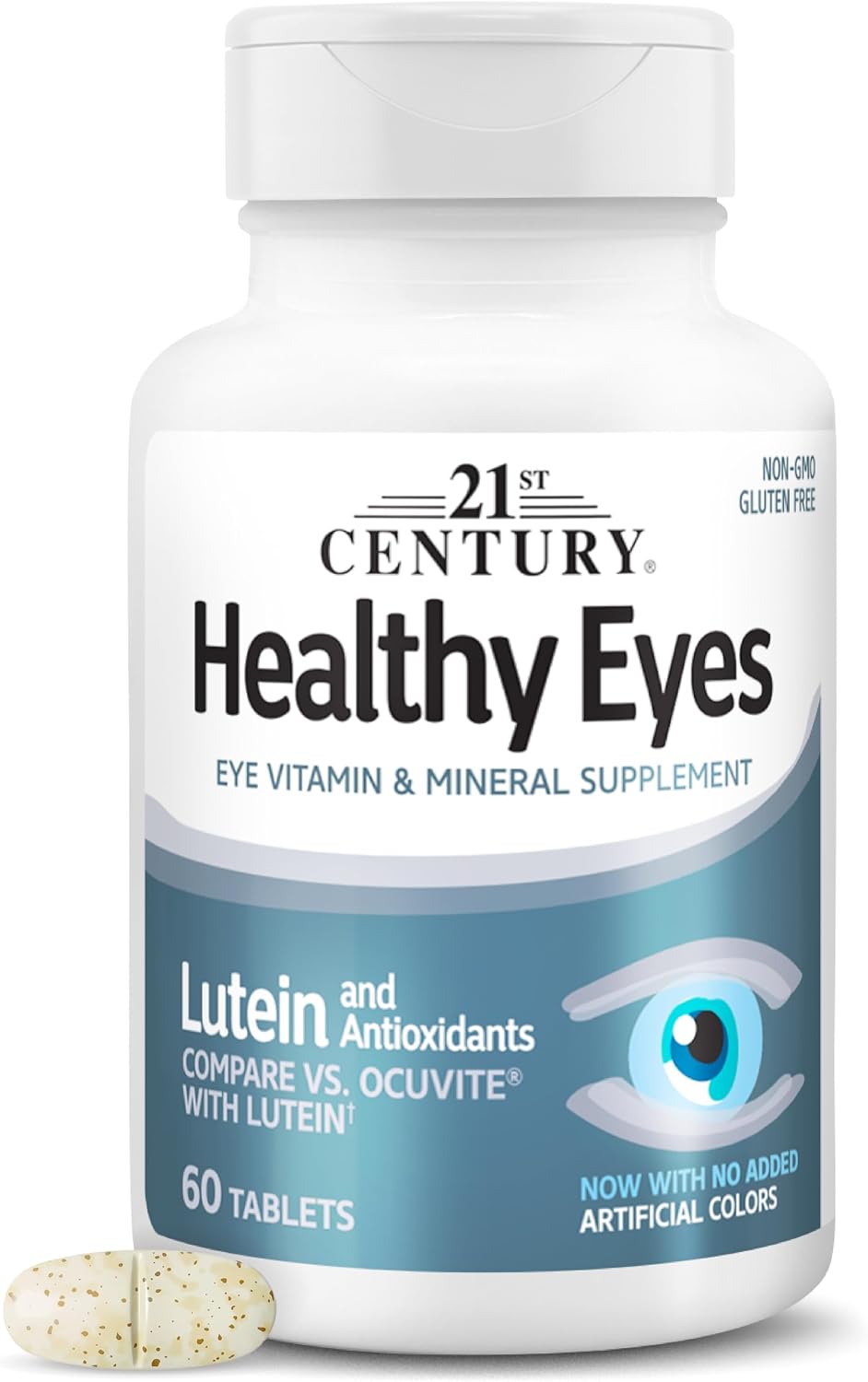 21st Century Healthy Eyes with Lutein Vision Support Tablets, 60 Count | Eye Vitamin with Lutein Plus Antioxidants A, Compare VS. Ocuvite® with Lutein, C, E, Zinc, Vision & Eye Health Support