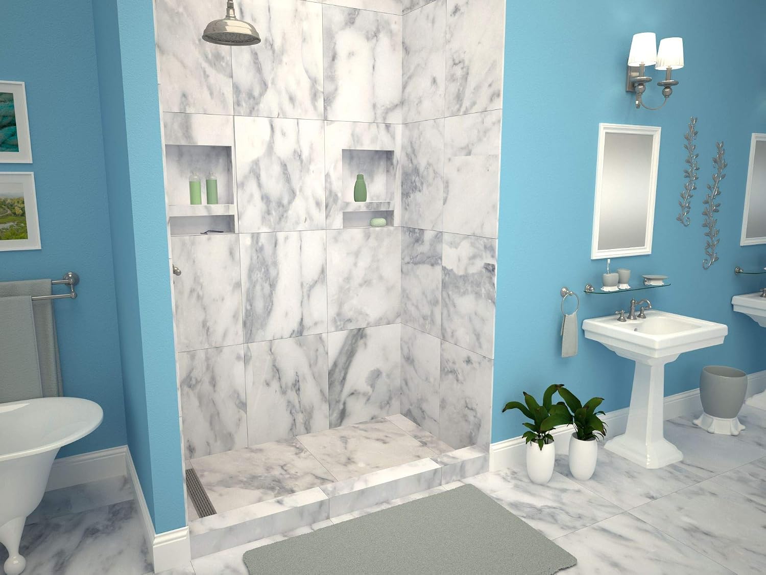 Tile Redi RT3460L-PVC-SQBN Shower Pan, 60" x 34" | Left Drain, Single Curb, 2" PVC Drain Included, Grate Included