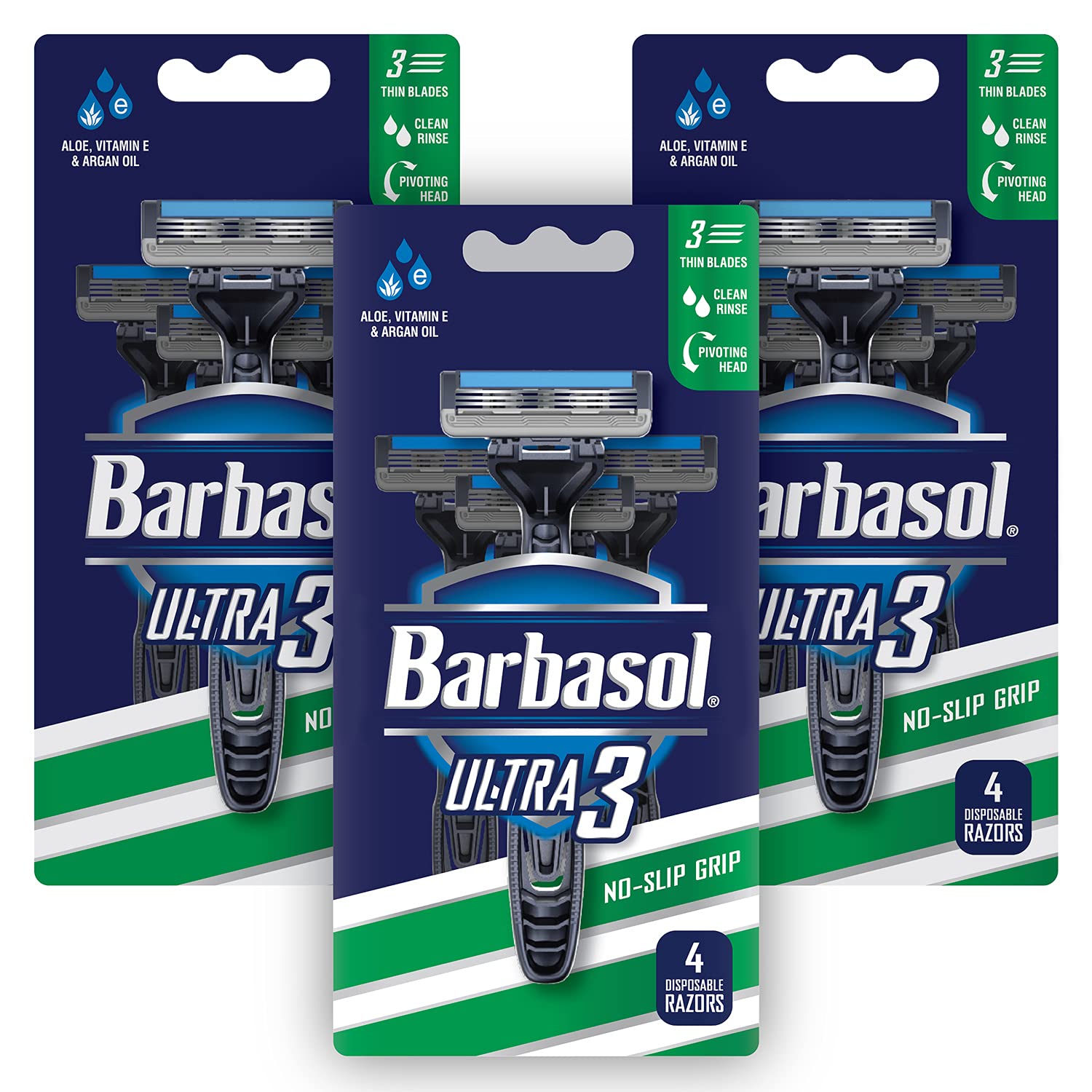 Barbasol Ultra 3 Disposable Razor Value Pack (3 Packs/12 Total Razors) | Premium 3-Blade Disposable Razors, Close Shave Technology, Pivoting Head