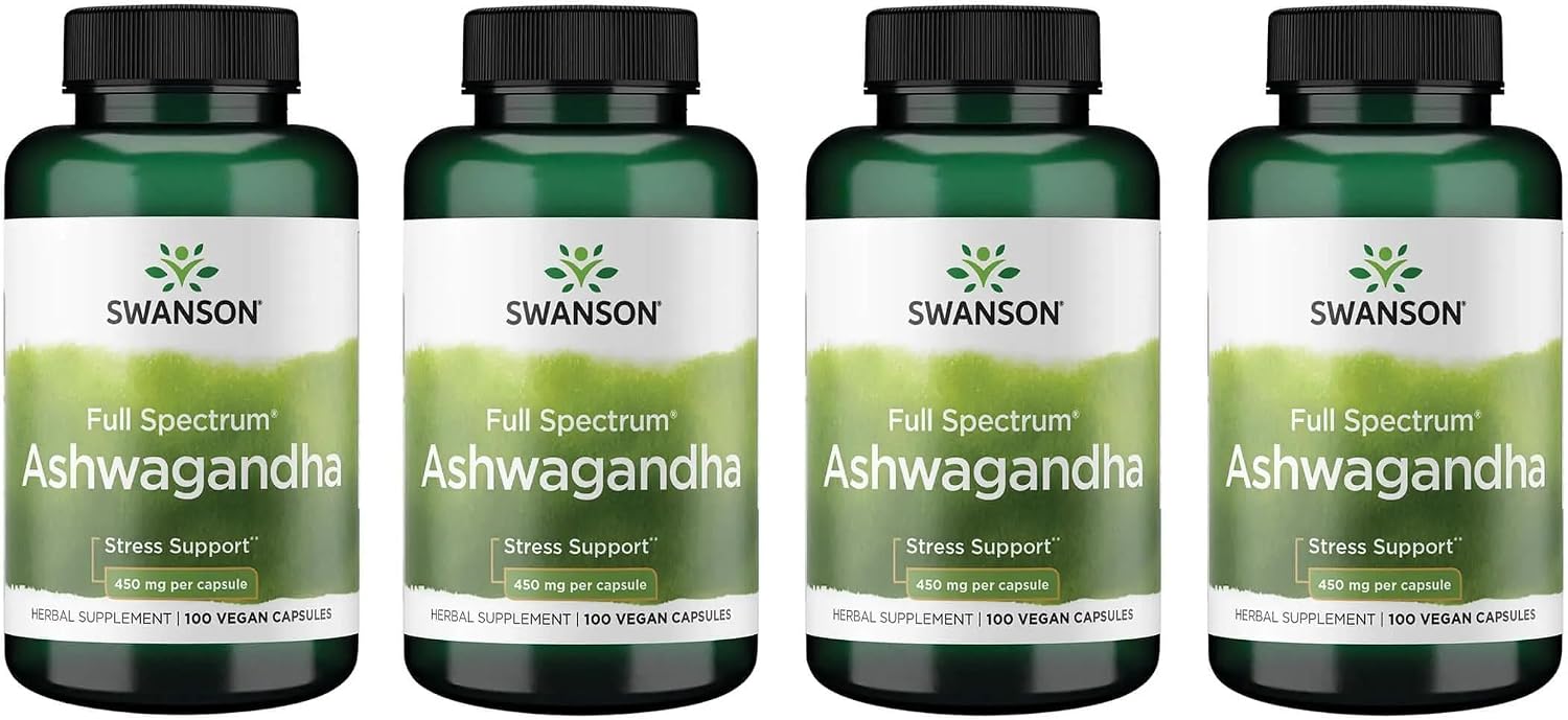 Swanson Ashwagandha Powder Supplement, 450 mg, 100 Capsules, 2 Pack | Herbal Adaptogen Supporting a Healthy Stress Response and Relaxation, Also Aids Immune and Energy, Ayurvedic Indian Ginseng