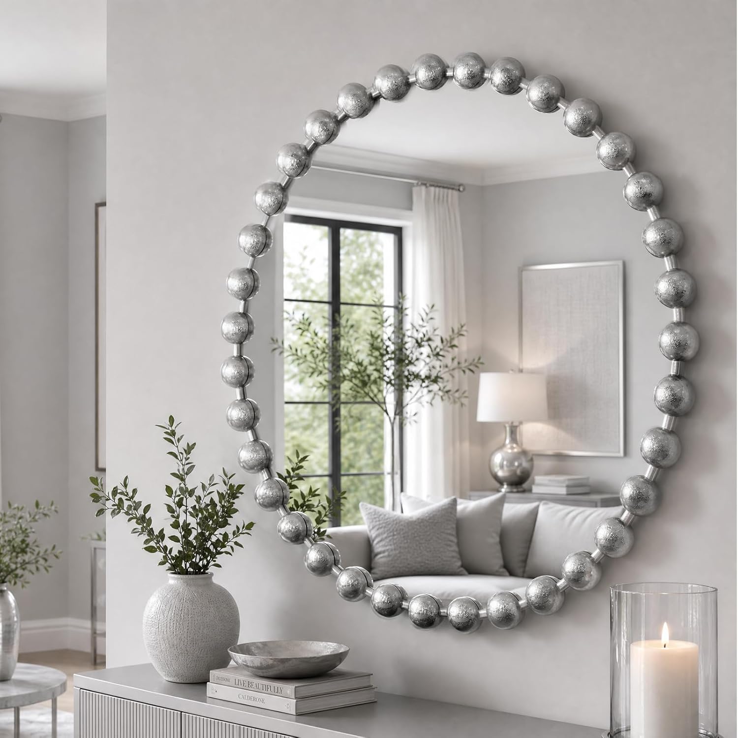 Madison Park Round Mirror, Metal Frame Circle Mirror 27 inch, Wall Art Decor Mounted Hanging for Entryway, Bathroom, hallway, Living Room, Vanity