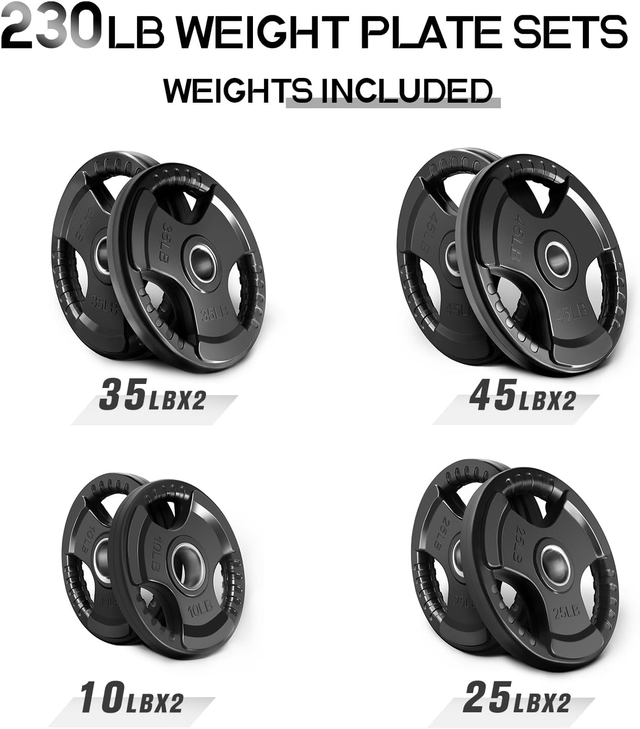 RitFit Olympic Rubber Grip Weight Plates, 2-Inch Barbell Set