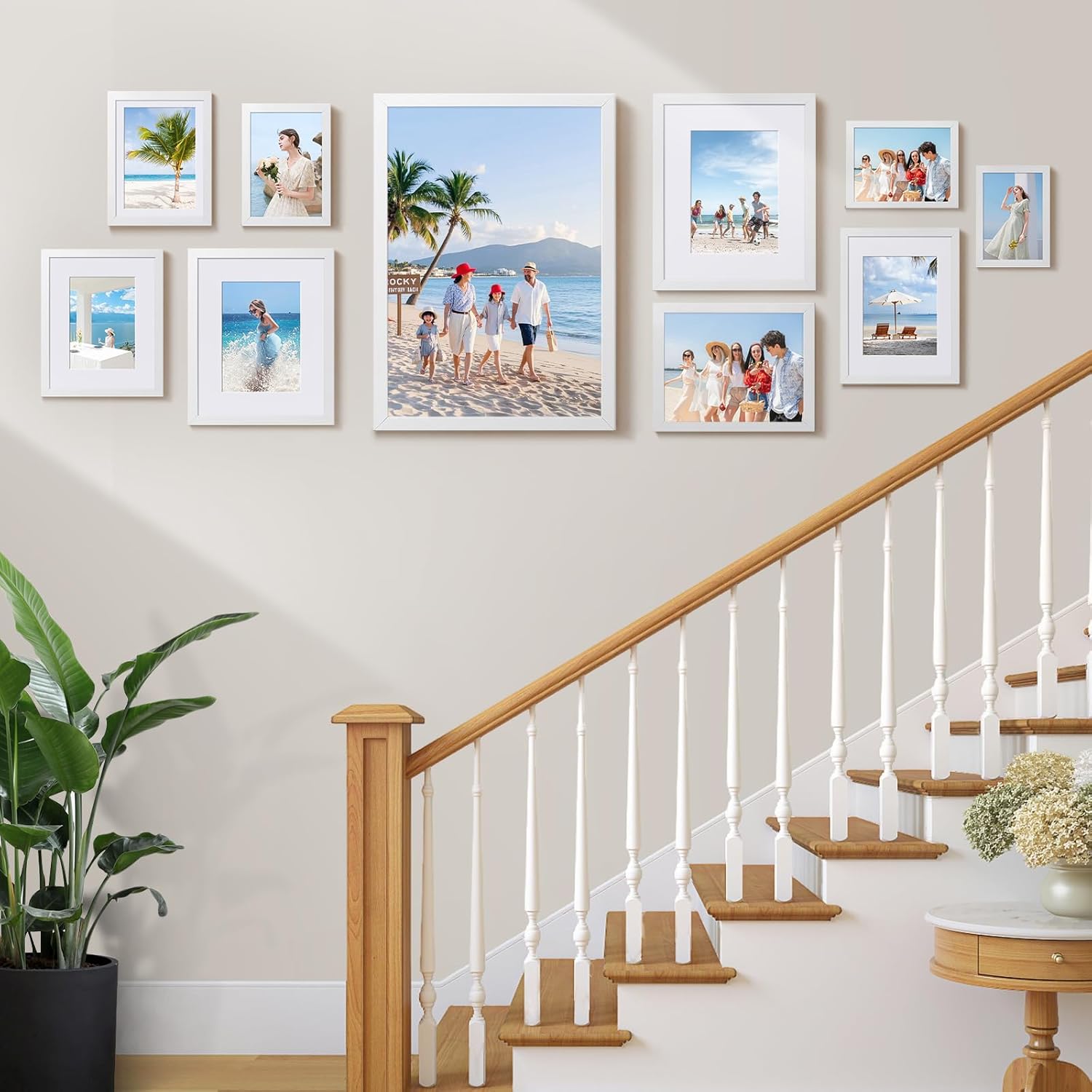 HappyHapi 8x10 Picture Frame Set of 6, Wall or Tabletop Display, White