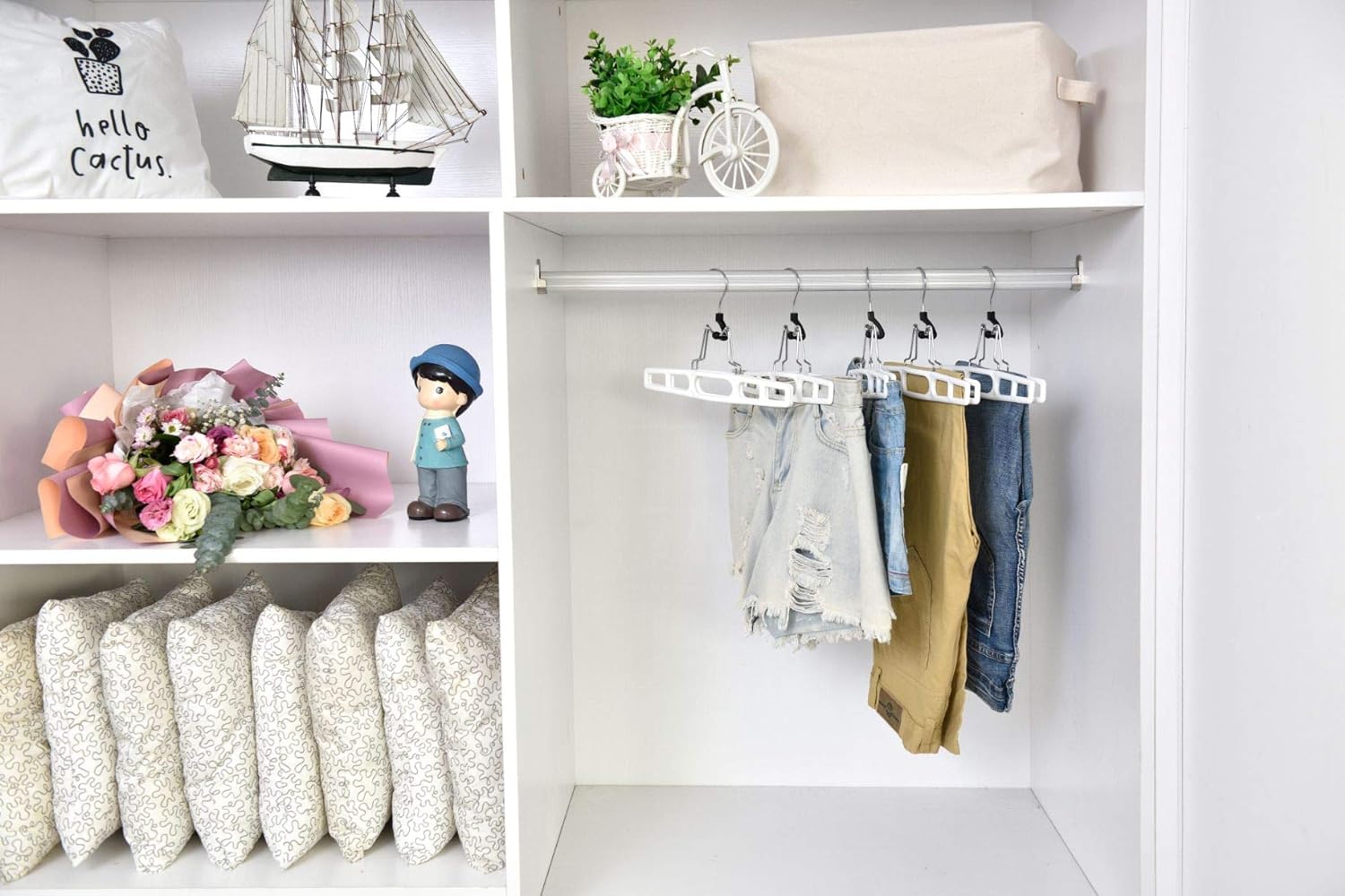 Quality Hangers 10 Pack Premium Skirt Hangers - Thin Space Saving Pant Hangers Set with Clamp, Shorts Hangers with Heavy Duty Locking Clasp