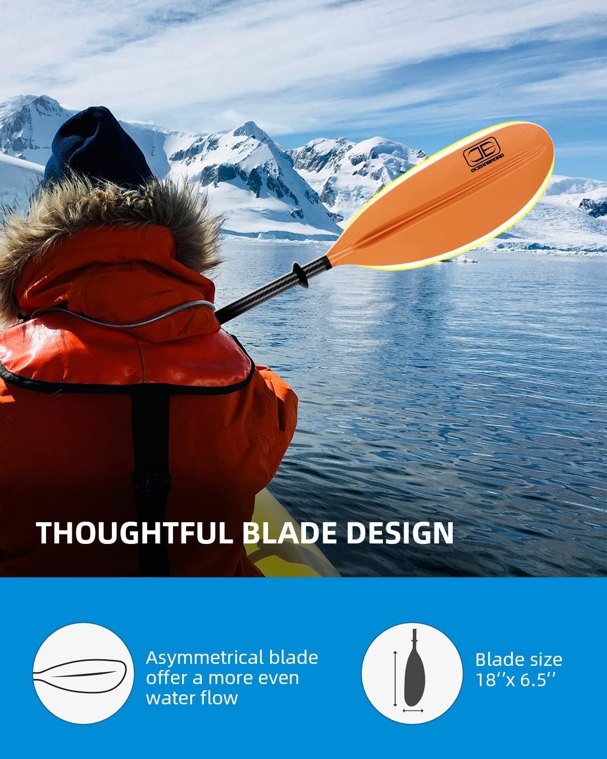 OCEANBROAD Carbon Fiber Kayak Paddle 90.5in/230cm, 86in/218cm for Adults Kayaking Boating Canoeing Oar with Paddle Leash