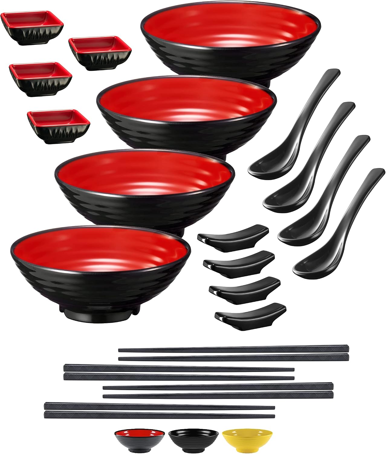 Unbreakable Ramen Bowl Set with Chopsticks and Spoon: 2 large Japanese Style Melamine Ramen Bowls
