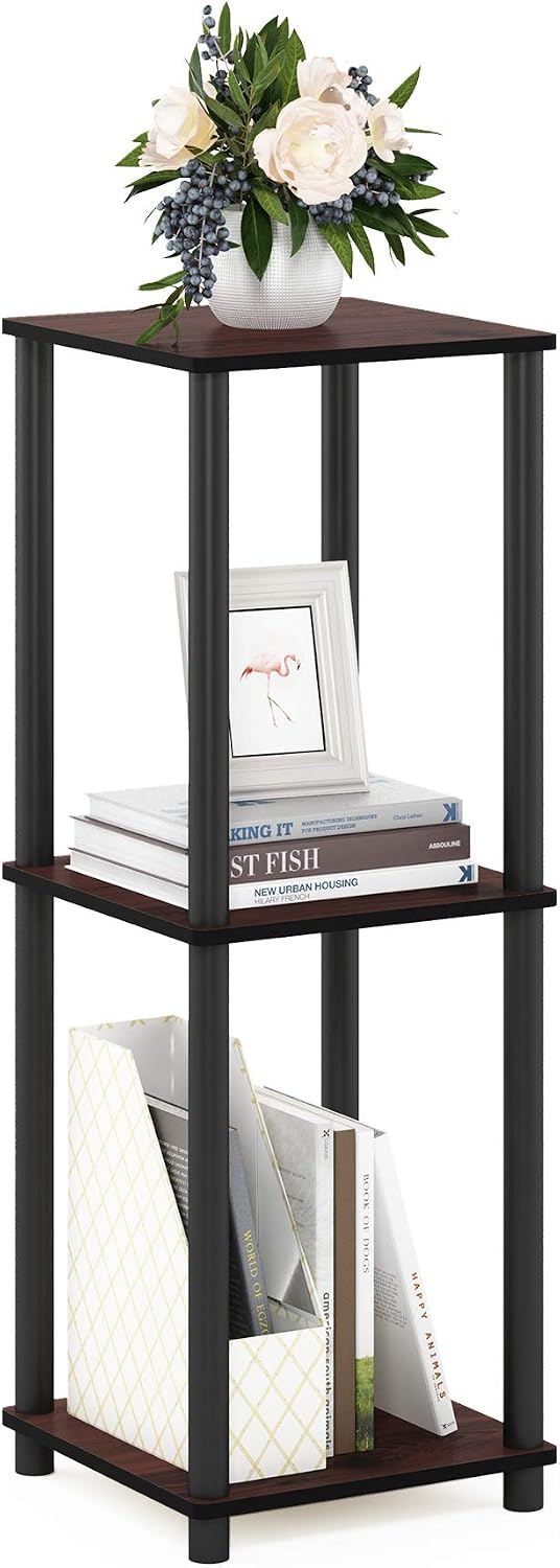 Furinno Turn-N-Tube End Table Corner Shelves, Set of 2, Dark Cherry/Black | Stackable Modern End Table with Open Shelf, Night Stand, Bedside Table, for Living Room, Bedroom