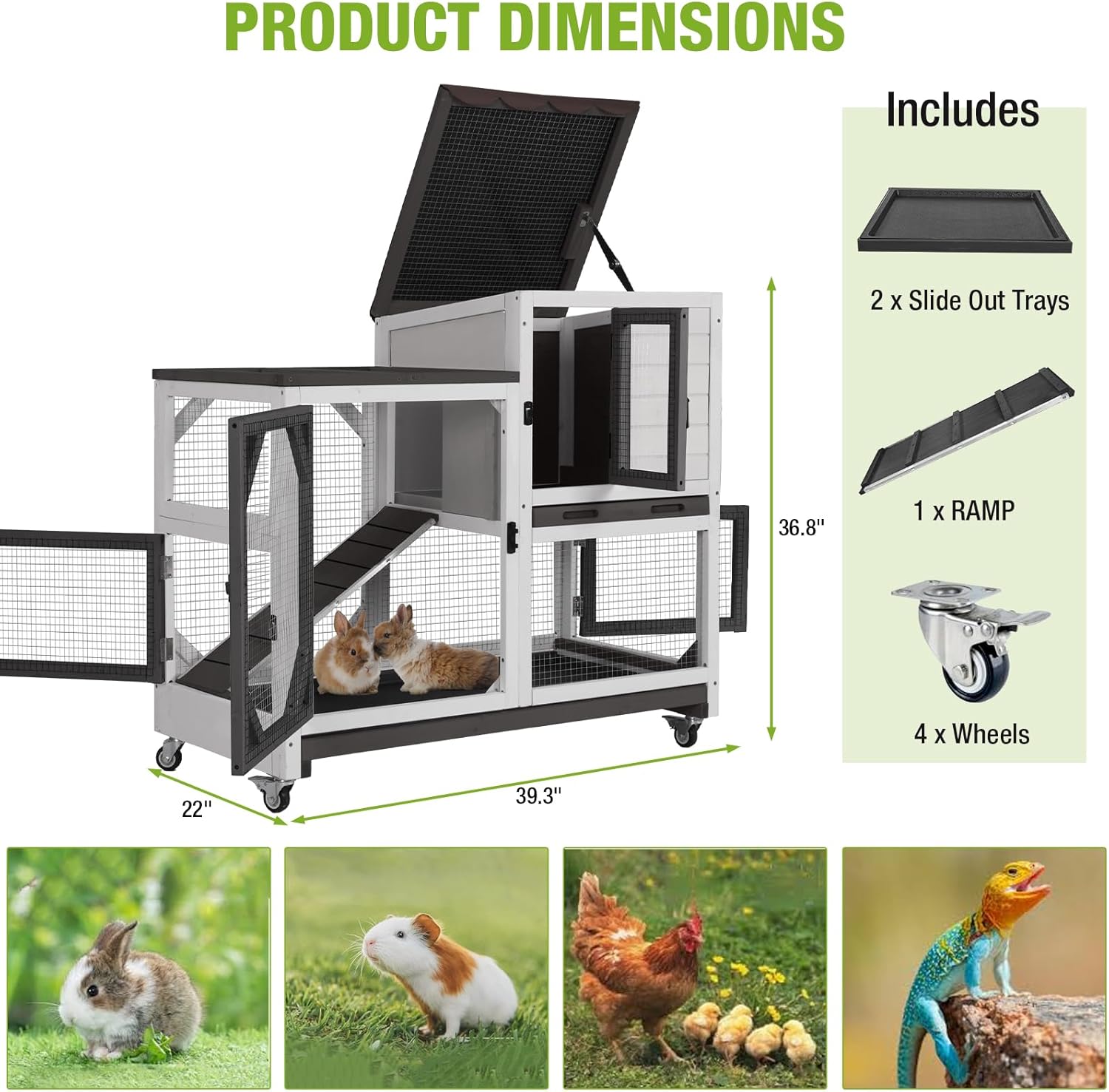 Indoor Rabbit Bunny Hutch Outdoor, Guinea Pig Cages with Removable Bottom Wire Netting - Easy Clean