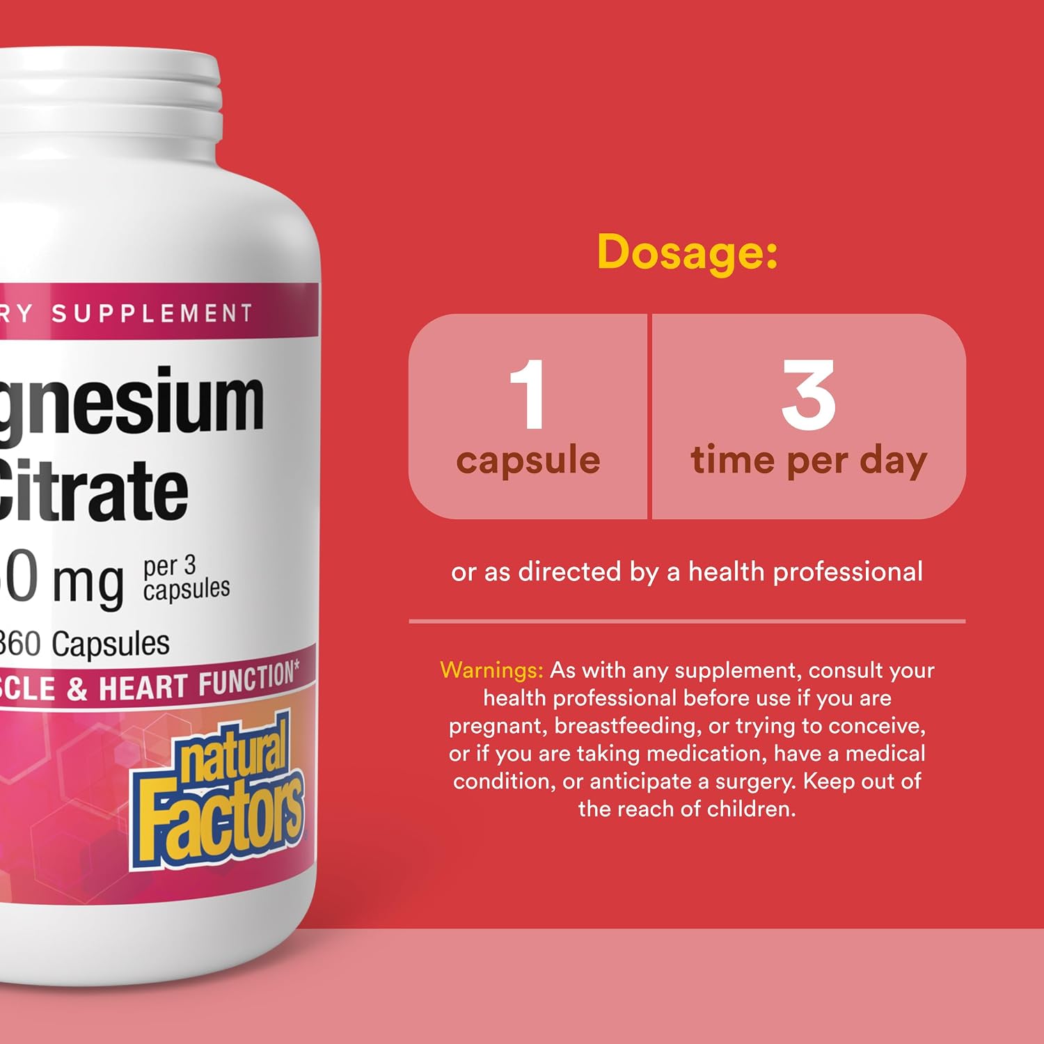 Natural Factors, Magnesium Citrate 150 mg, Muscle and Heart Health Formula, 180 Capsules