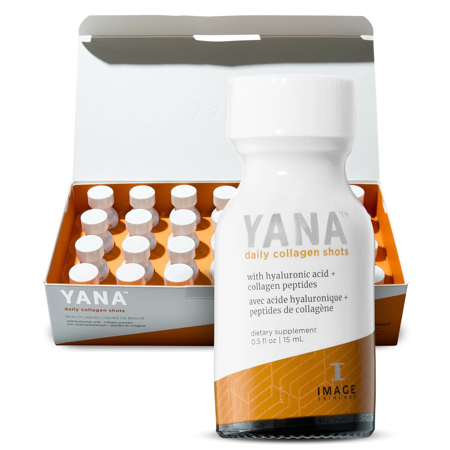 IMAGE Skincare, YANA Liquid Collagen Shots, 28 Daily Shots | 2500 mg Hydrolyzed Bovine Collagen Peptide Supplement with Biotin, Natural Citrus Flavor