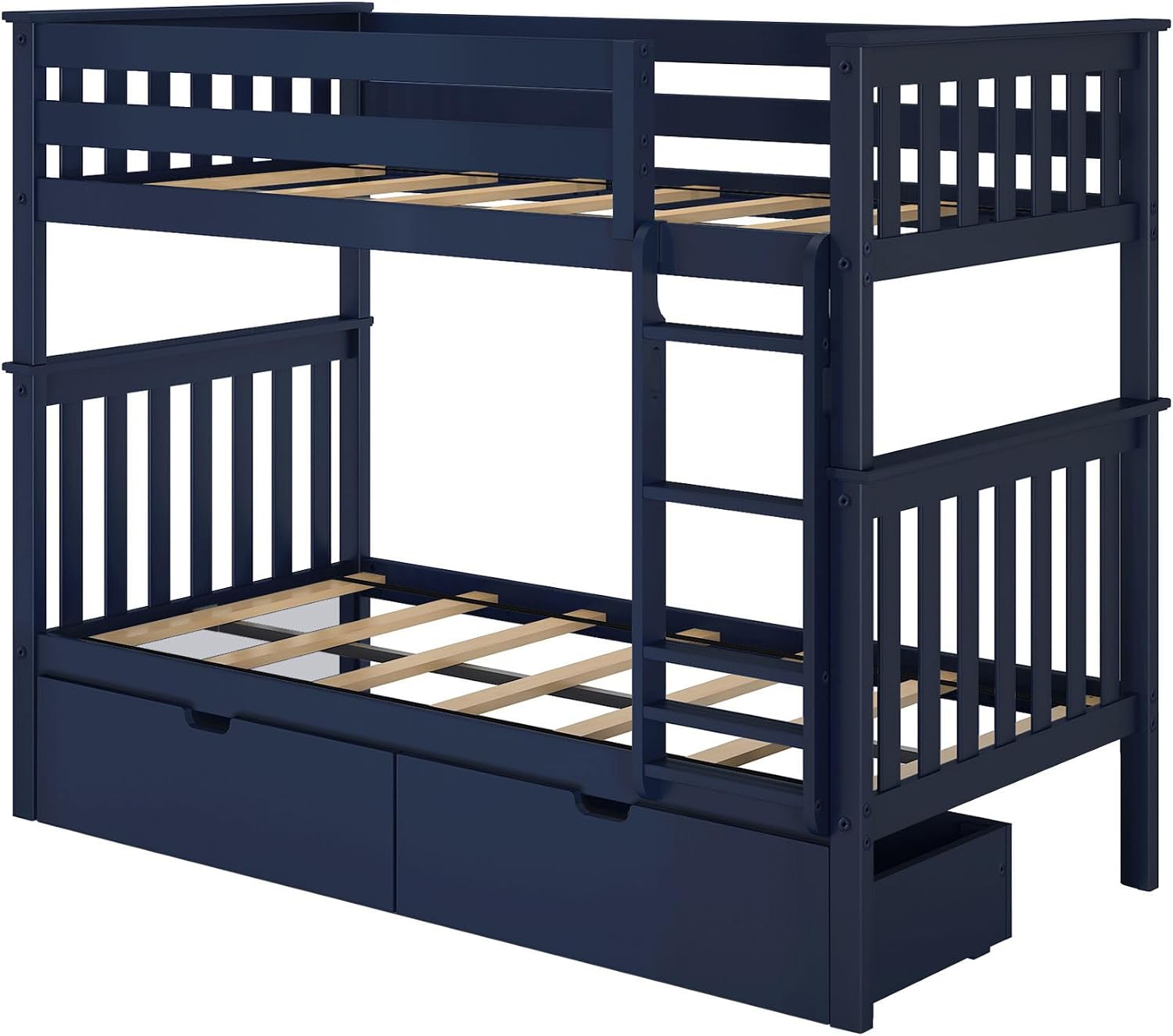 Max & Lily Bunk Bed Twin over Twin, Solid Wood Bunk Bed Frame with Ladder for Kids, 14" Safety Guardrails, Easy Assembly, No Box Spring Needed, White