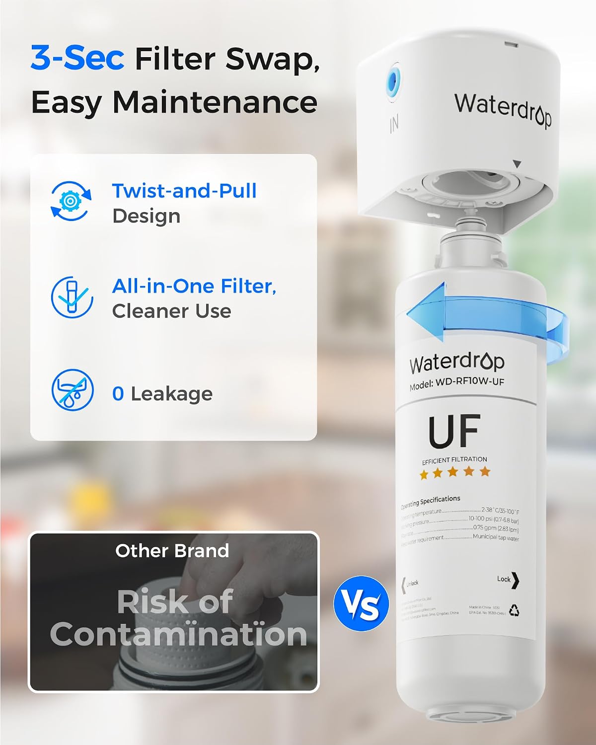 Waterdrop 10UB Under Sink Water Filter System with Dedicated Faucet