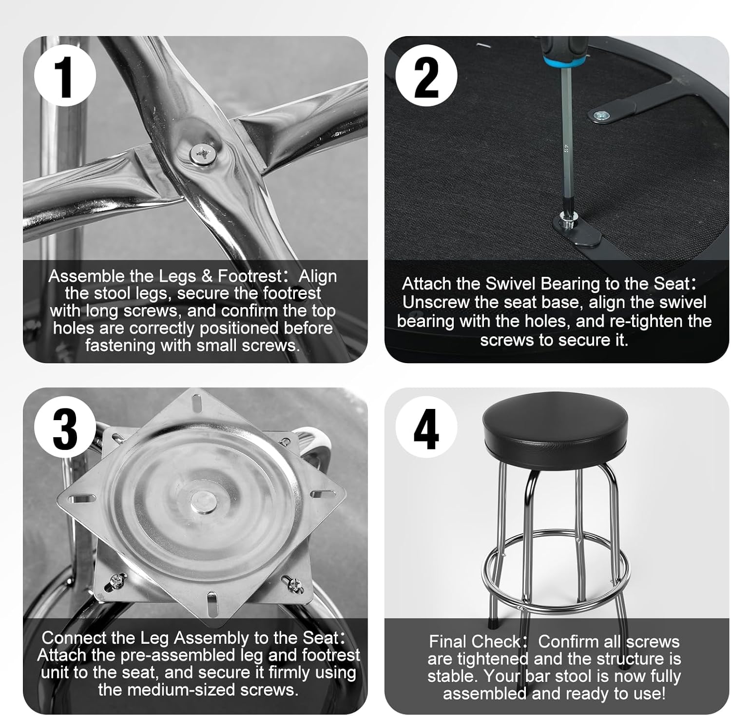 YELLOW JACKET Swivel Bar Stool with Footrest, Padded Seat | Modern Counter Barstool, 360° Swivel, Ball Bearing, Anti-Slip Caps