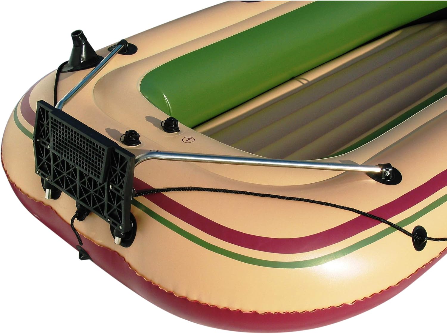 Solstice Voyager 4-Person Inflatable Fishing Boat with Dual Swivel Oar Locks and Rod -Holder, Motor Compatible 9' x 5'