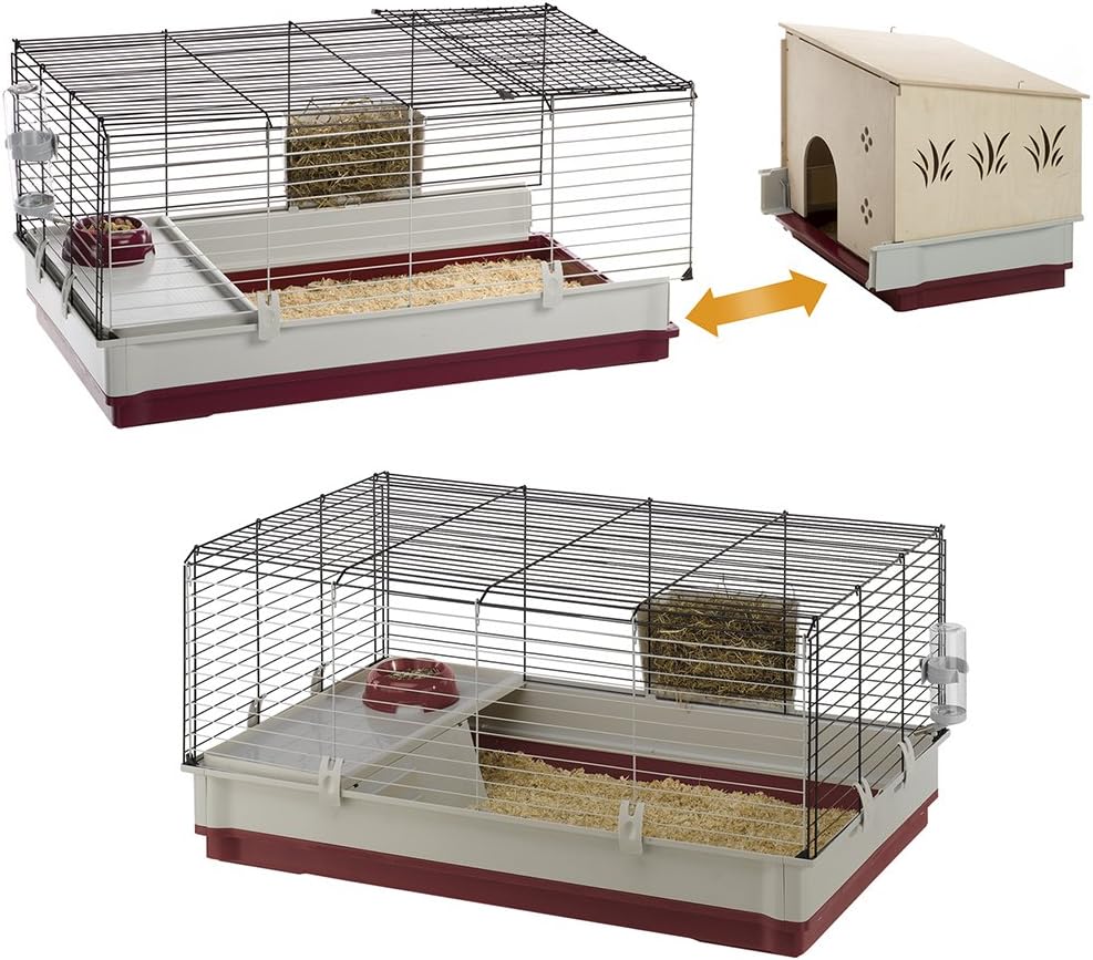 Ferplast Krolik XXL Rabbit Cage w/Wire Extension | Rabbit Cage Includes All Accessories & Measures 63.8L x 23.62W x 19.68H Inches | 1-Year Warranty