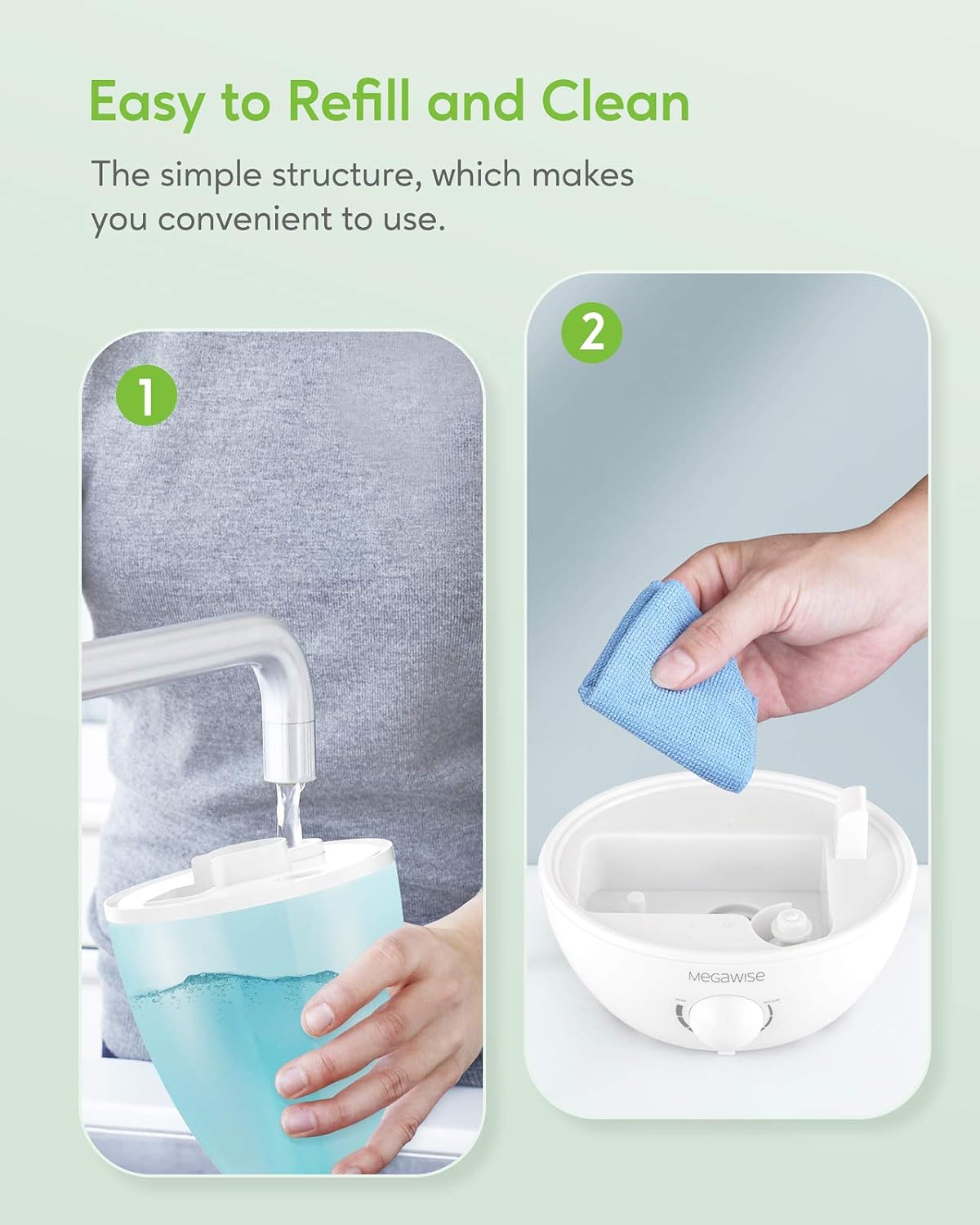MEGAWISE 1.5L Cool Mist Humidifier for Bedroom, 25dB Quiet
