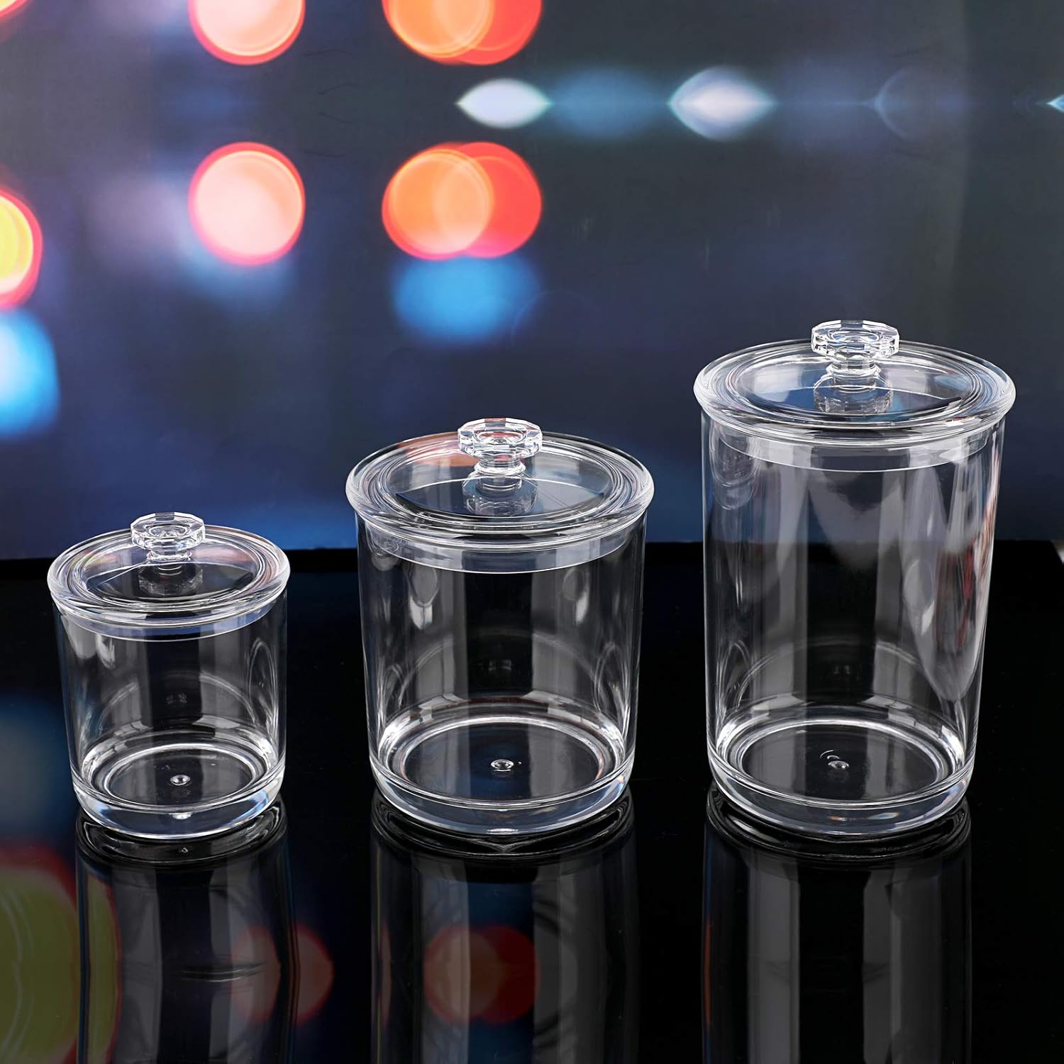 Hipiwe Clear Plastic Apothecary Jars with Lid, Set of 3 Large Q-Tips Holder