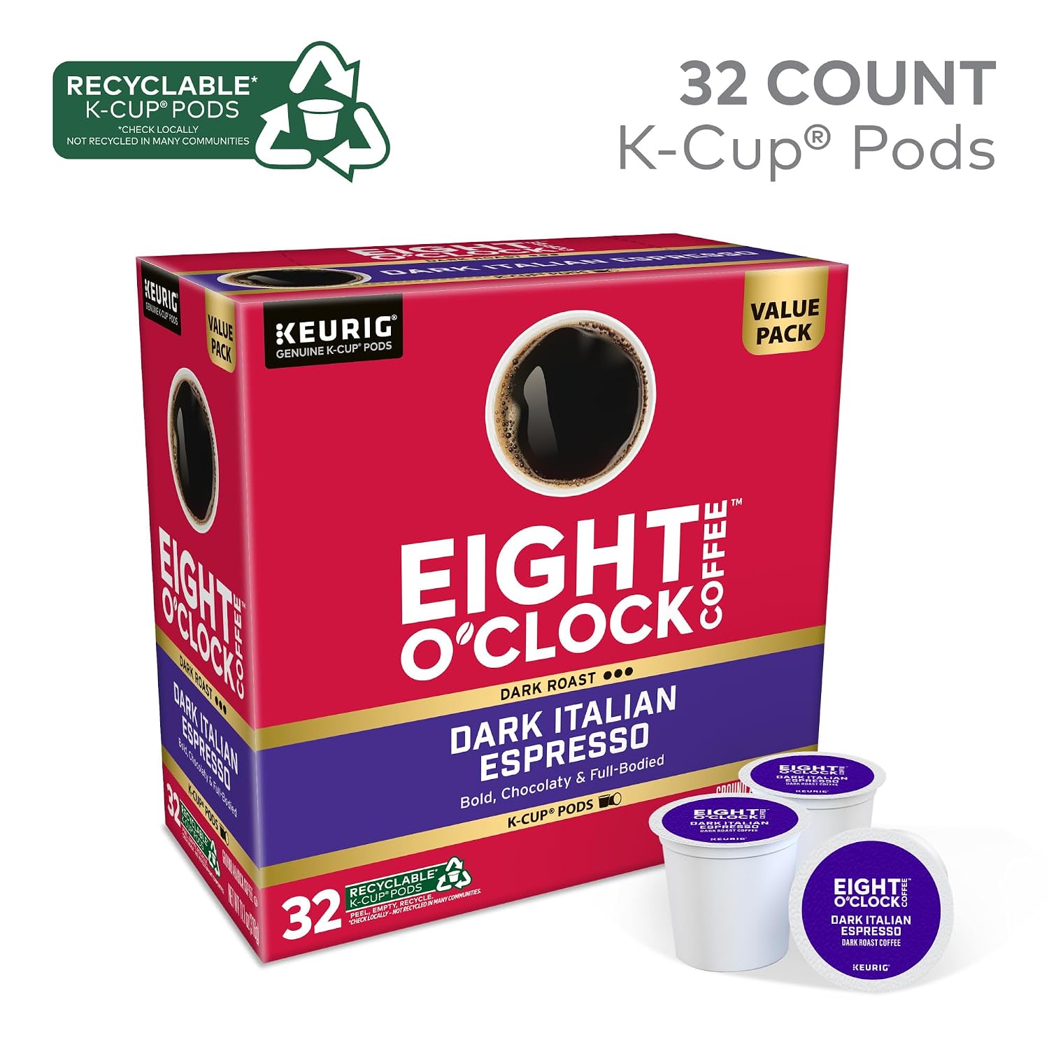 Eight O'Clock Coffee The Original, Single-Serve Keurig K-Cup Pods, Medium Roast Coffee Pods, 72 Count