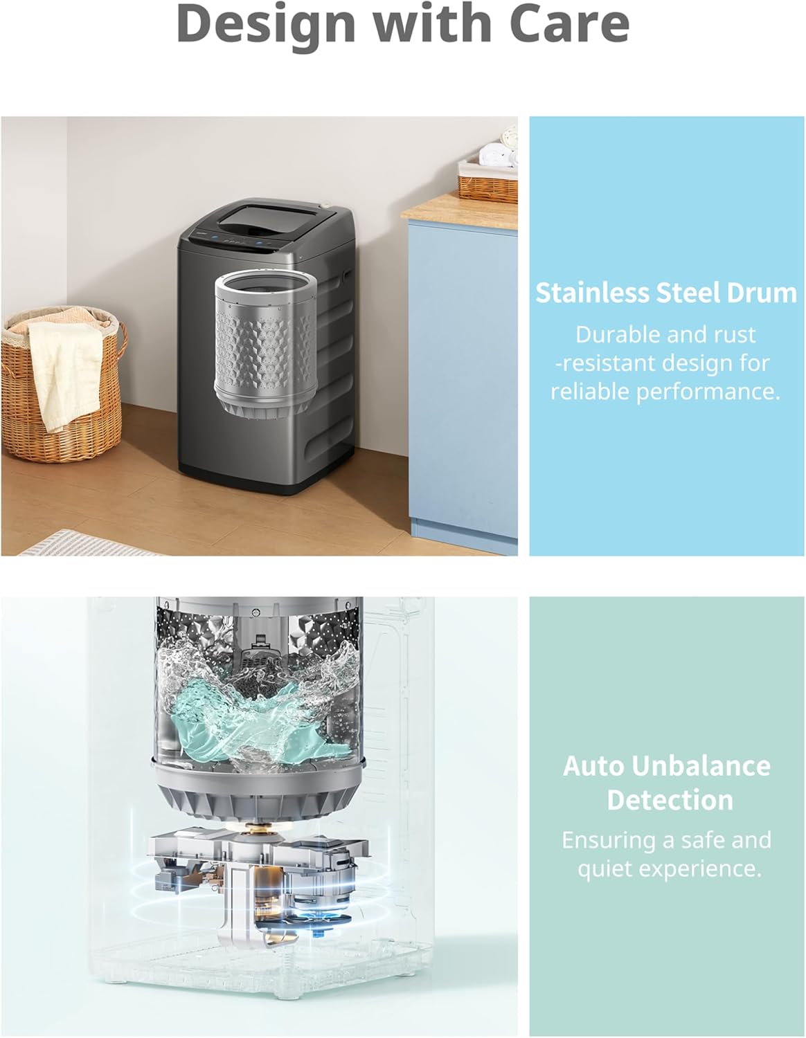 COMFEE’ 1.6 Cu.ft Portable Washing Machine, 11lbs Capacity Fully Automatic Compact Washer with Wheels, 6 Wash Programs Laundry Drain Pump
