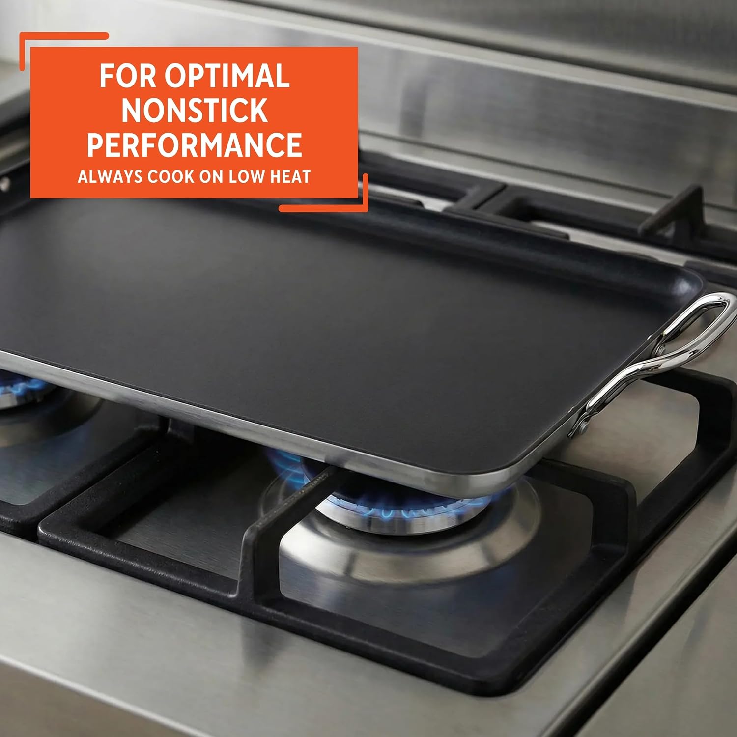 Imusa Double Burner Griddle Non-Stick 20-Inch, Black | Nonstick Coated Surface, Dual Side Handles, Ideal for Breakfast Foods, Perfect for Gatherings