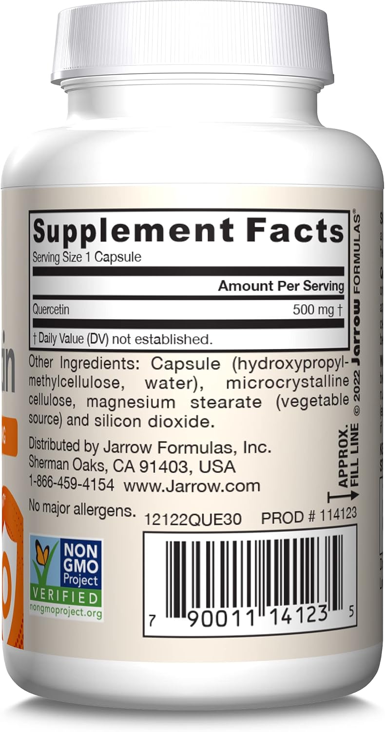 Jarrow Quercetin 500mg Capsules for Cardiovascular & Immune Health, 200ct | Cellular Health Support, Cardiovascular Support, Antioxidant Support, Supports Antioxidant Status, Veggie Capsules