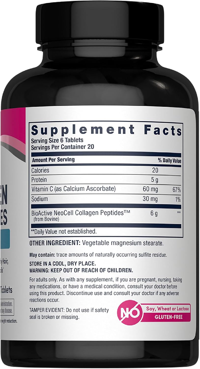 NeoCell Super Collagen with Vitamin C, 120ct Collagen Pills, Non-GMO, Grass Fed, Paleo Friendly, Gluten Free, Collagen Peptides Types 1 & 3 for Hair