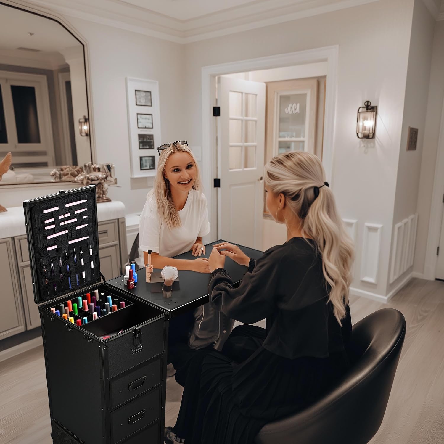 BYOOTIQUE Portable Nail Desk with 4 Storage Drawer Rolling Manicure Table