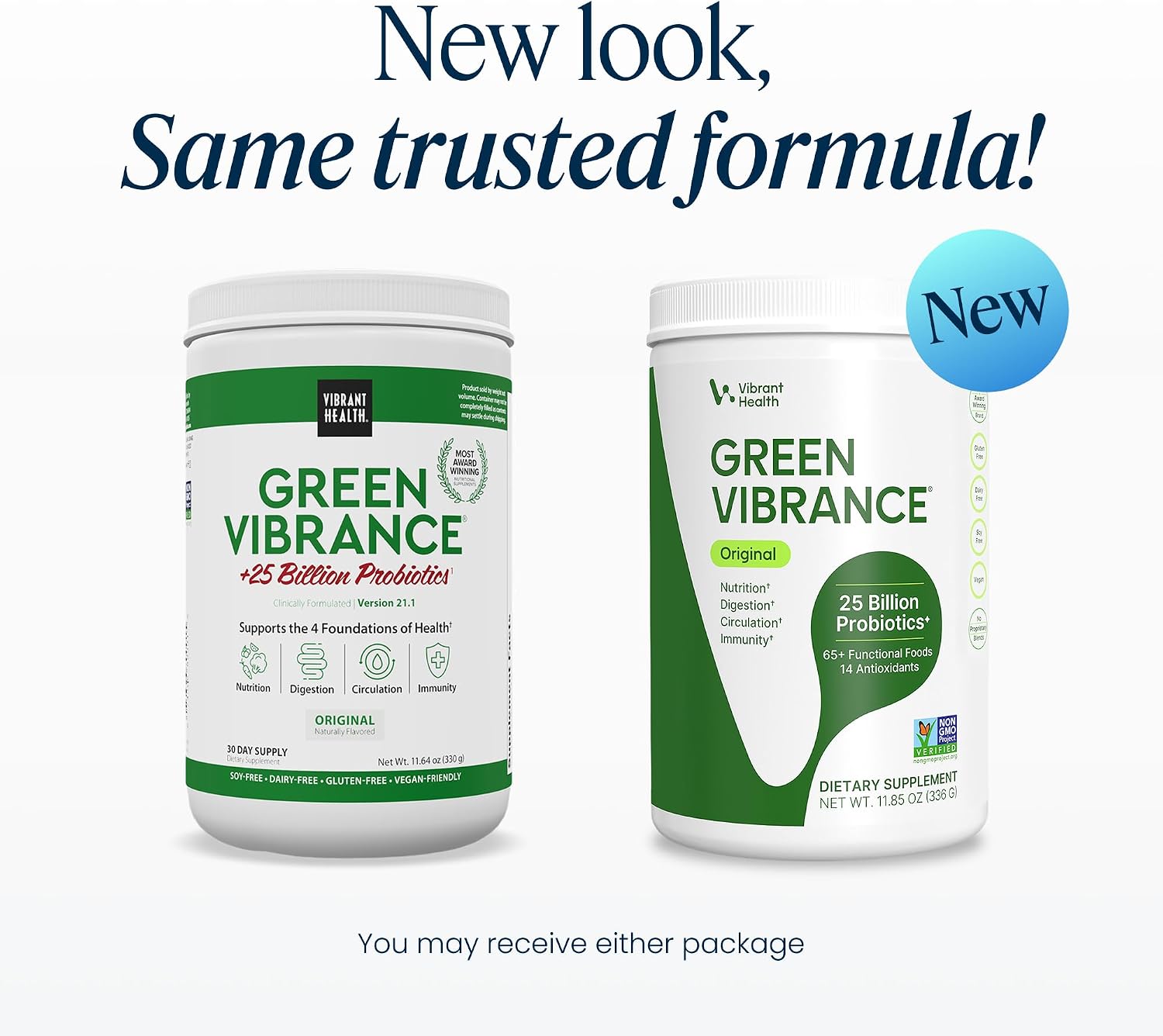 Vibrant Health, Green Vibrance, Includes 65 Plant-Based Superfoods, 25 Billion Probiotics, Fiber, Adaptogens & Enzymes, 30 Servings
