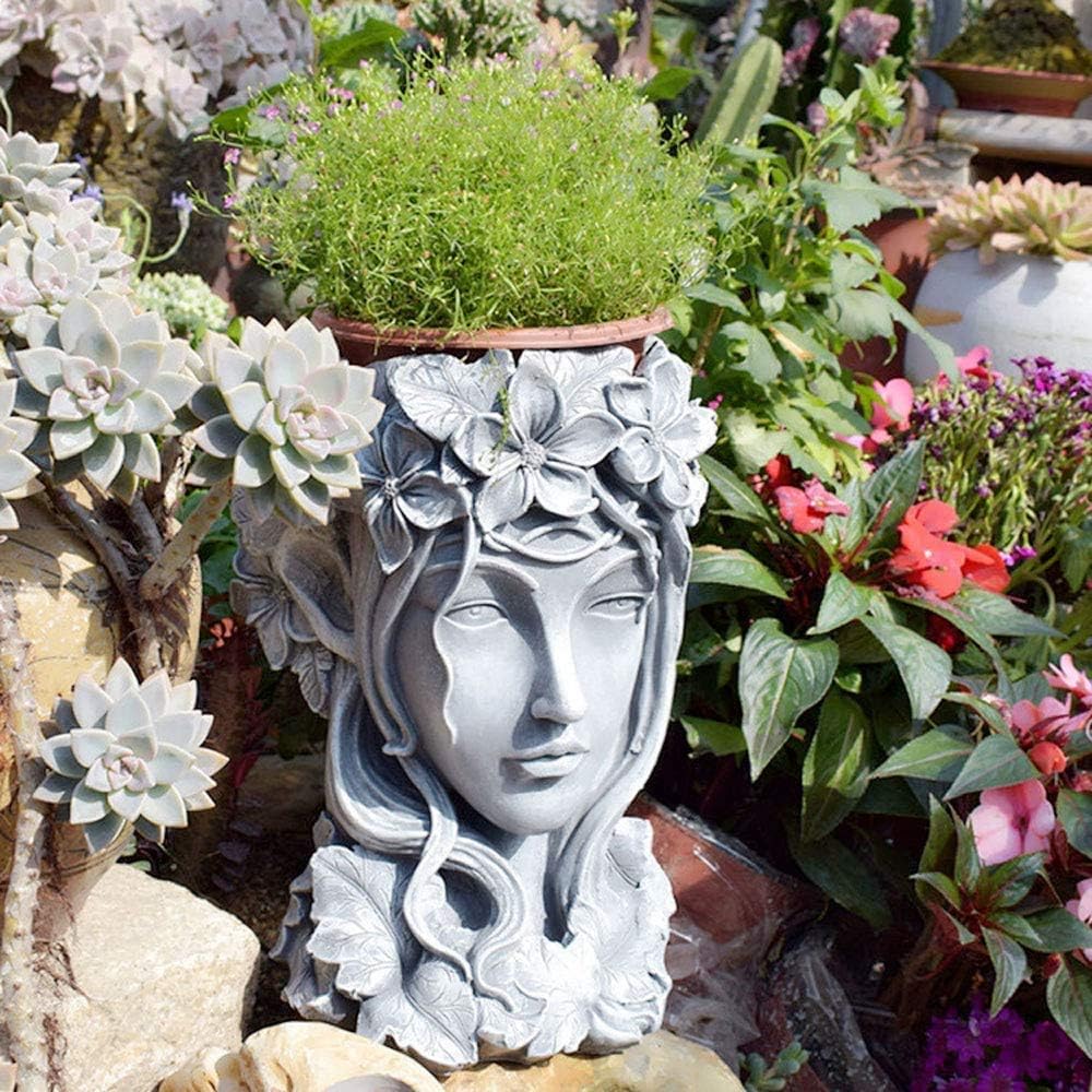 Sungmor Creative Goddess Head Planter Statue for Garden Ornaments | 9×9×14 Inch Premium Resin | Cool Face Large Diameter Flower Pot for Patio Lawn