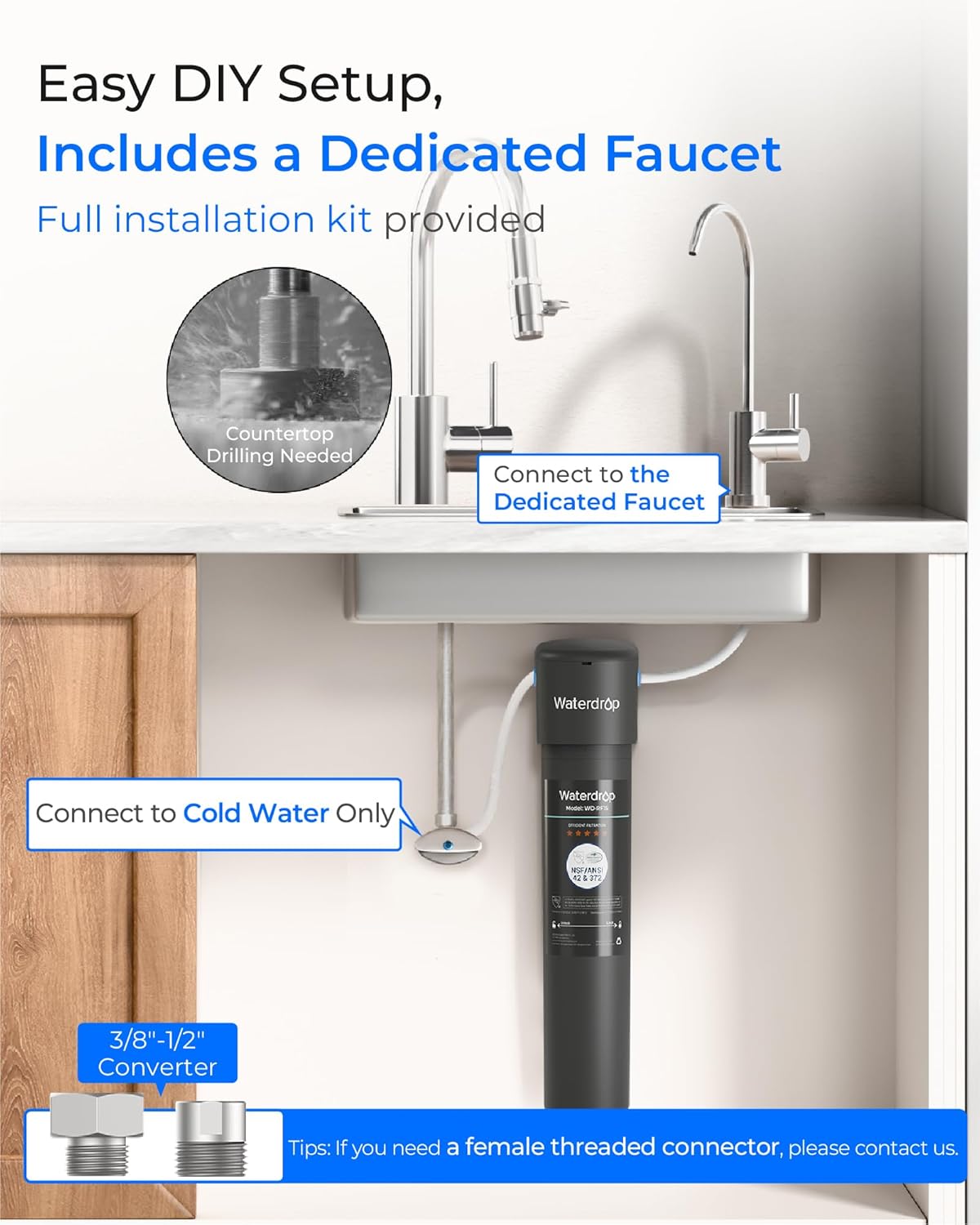 Waterdrop 10UB Under Sink Water Filter System with Dedicated Faucet
