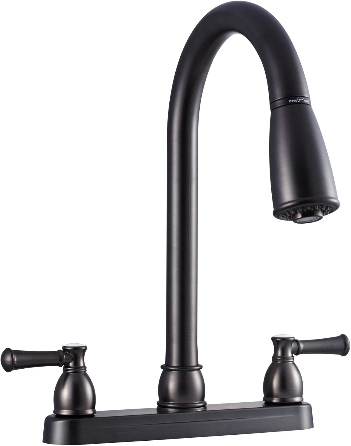 Dura Faucet DF-PK350L-SN RV Pull-Down Kitchen Sink Faucet (Satin Nickel) | Stream-to-spray sprayer with a corrosion-resistant non-metallic build. Brushed Satin Nickel. Plated ABS plastic (not metal).