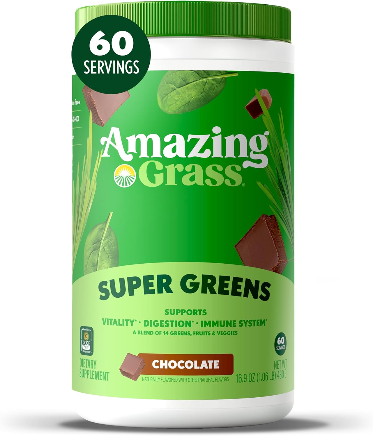 Amazing Grass Super Greens Powder Original, 60 Servings, 16.9 oz | Organic Greens Superfood Powder with Spirulina, Beet Root, Probiotics & Digestive Enzymes to Support Digestion