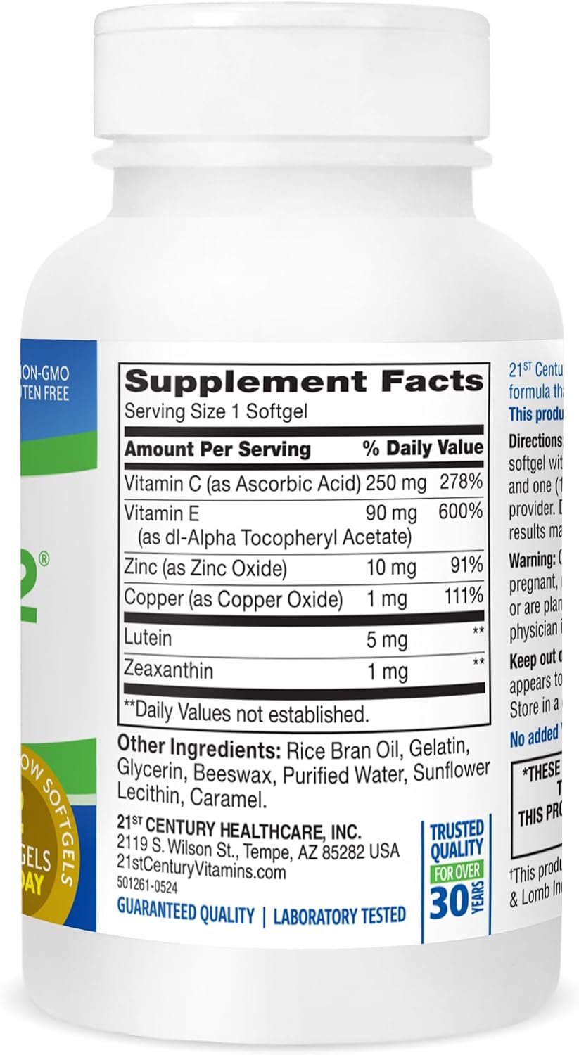 21st Century Healthy Eyes SuperView Eye Vitamin Softgels, 120 Count | High-Potency Eye Vitamin & Mineral Softgels with Vitamin C, Compare VS. Bausch + Lomb PreserVision® AREDS 2 Formula, Non-GMO