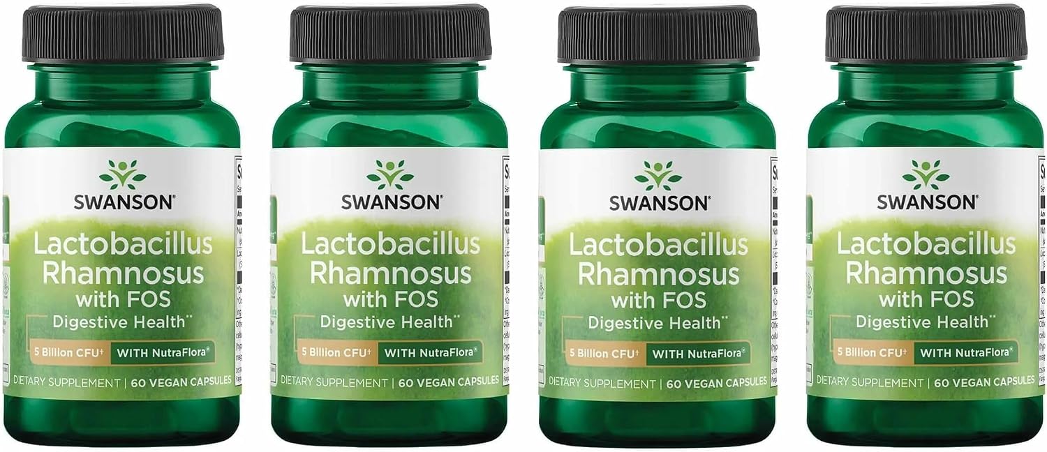 Swanson Lactobacillus Rhamnosus with FOS, 5 Billion CFU, 60 Veggie Capsules | Digestive Health Support with Fructooligosaccharides, Probiotic Support for Gastrointestinal Health, Acid-Resistant Vegan