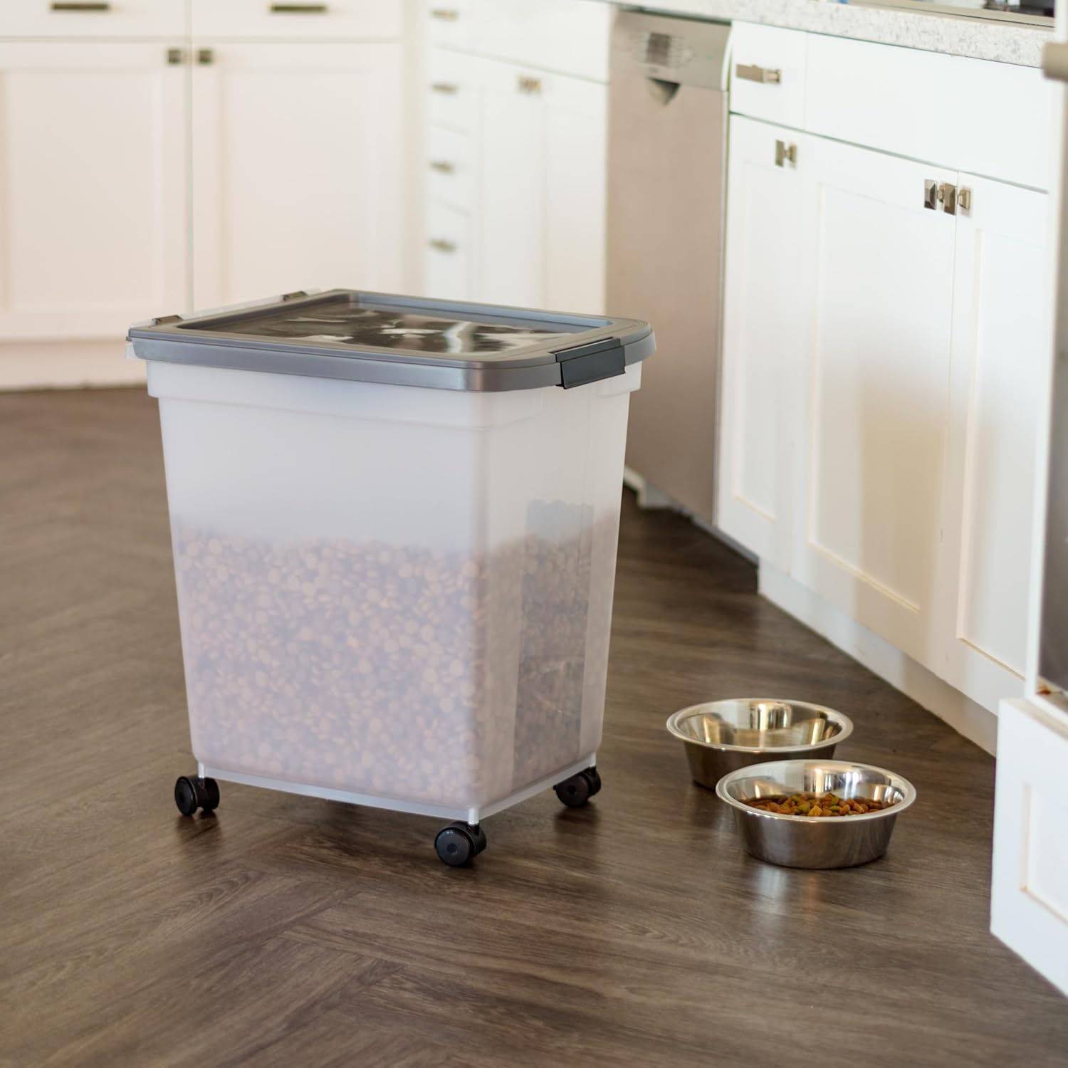 IRIS USA Dog Food Storage Container, Up to 25 lbs, Black, Made in USA | Wheels for Mobility, Airtight Seal, BPA-Free, Best for Bird Seed, Cat food, Cat Litter, Chicken Feed, Pellets